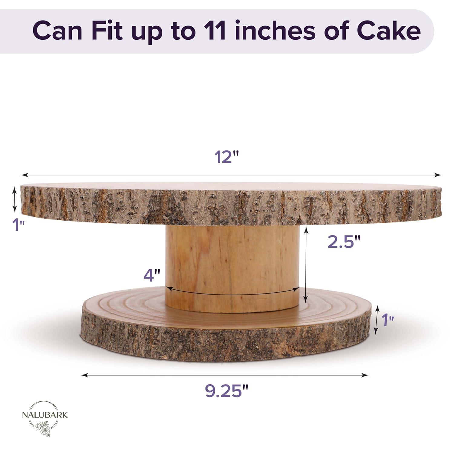 Wooden Cake Stand Rustic, 10-11 inch Multifunctional 2-in-1 Wedding Rustic Cake Stand, Wood Display Tray for Appetizers, Desserts, Charcuterie Board, Farmhouse Tree Stump Style, Sturdy, Easy to Clean