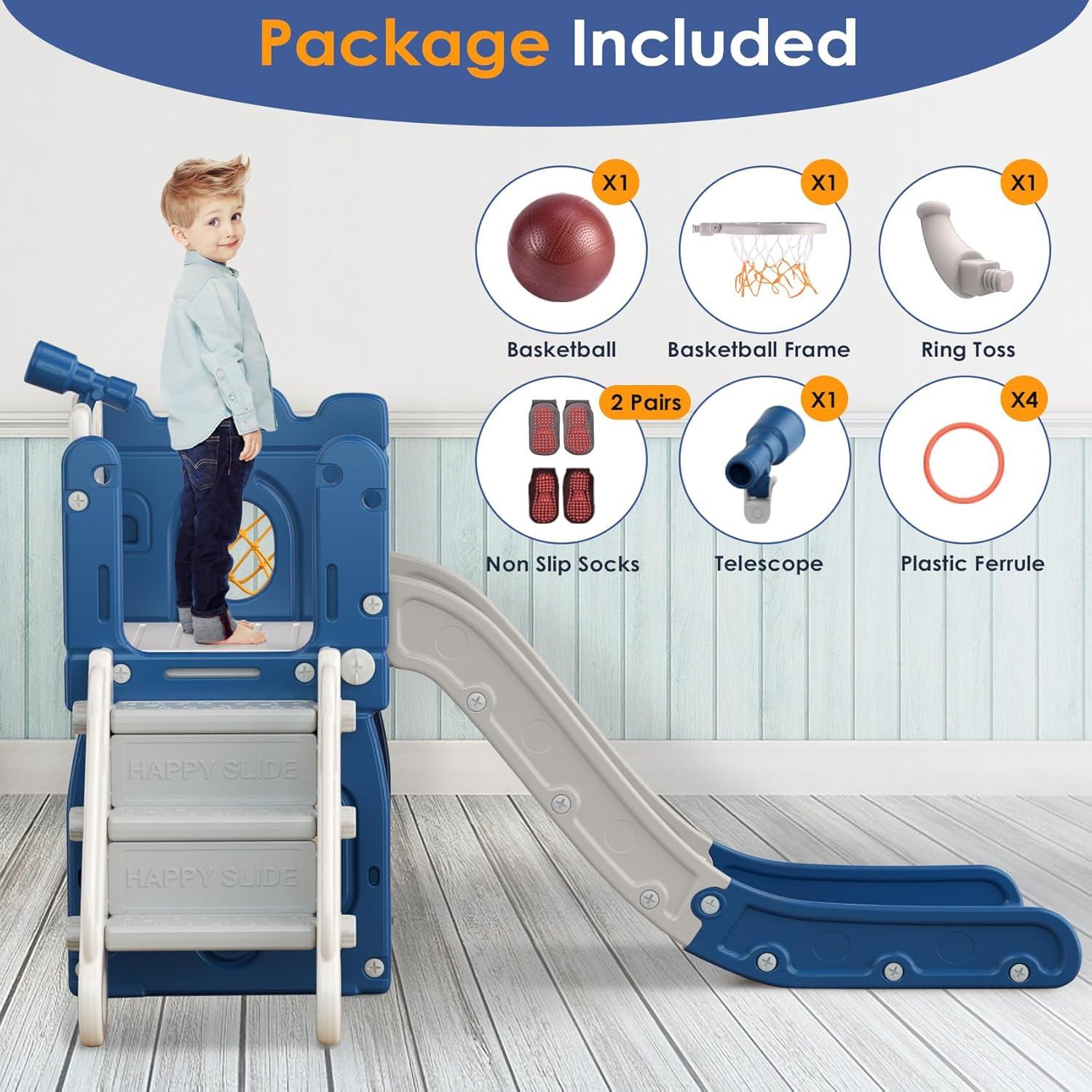 5 in 1 Toddler slide, Kids Slide with Climber Outdoor Indoor Slide Cute Duck Theme Playset