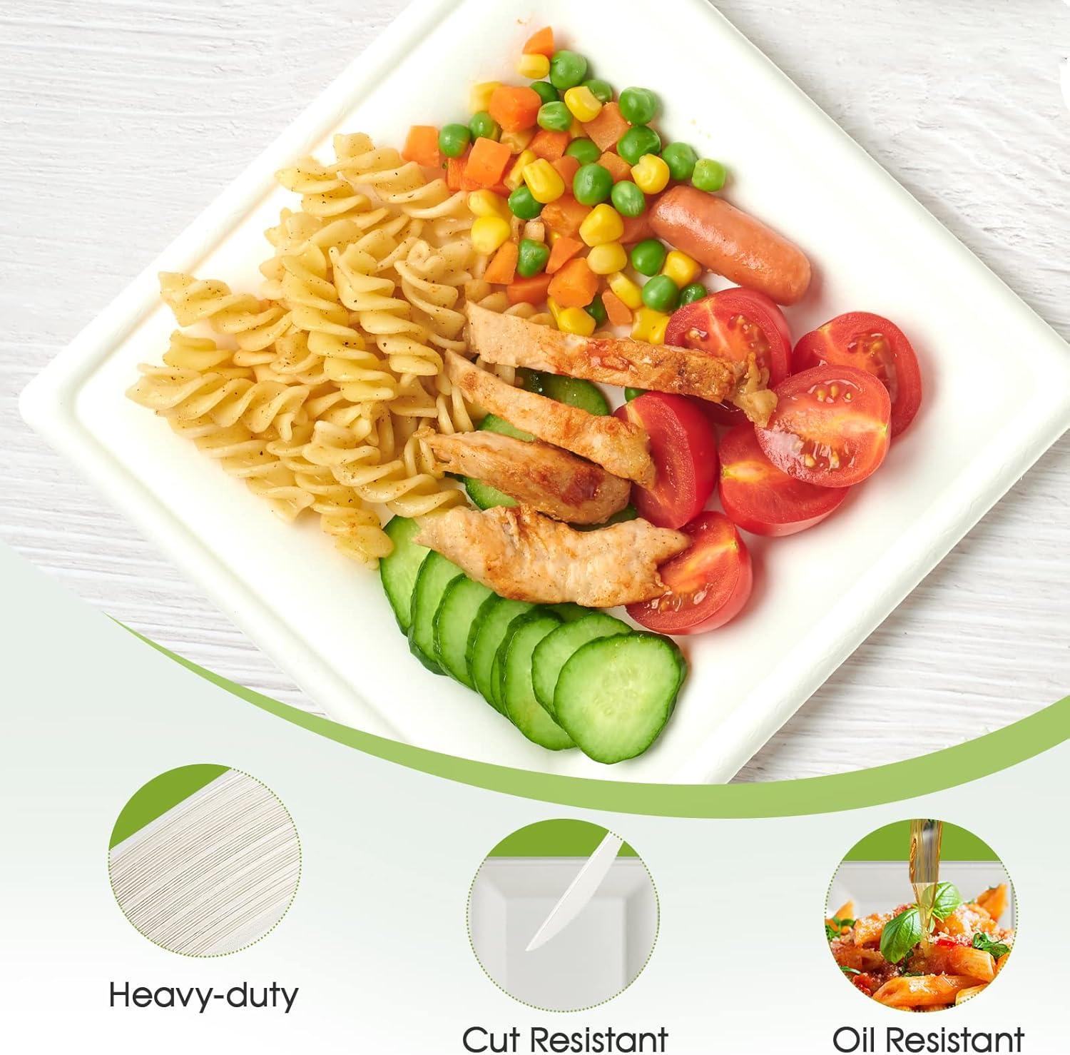 ECOLipak 150 Piecs Square Paper Plates, 8-inch Compostable Disposable Plates, Eco-friendly Heavy Duty Biodegradable Sugarcane Plates for Party Dinner Birthday