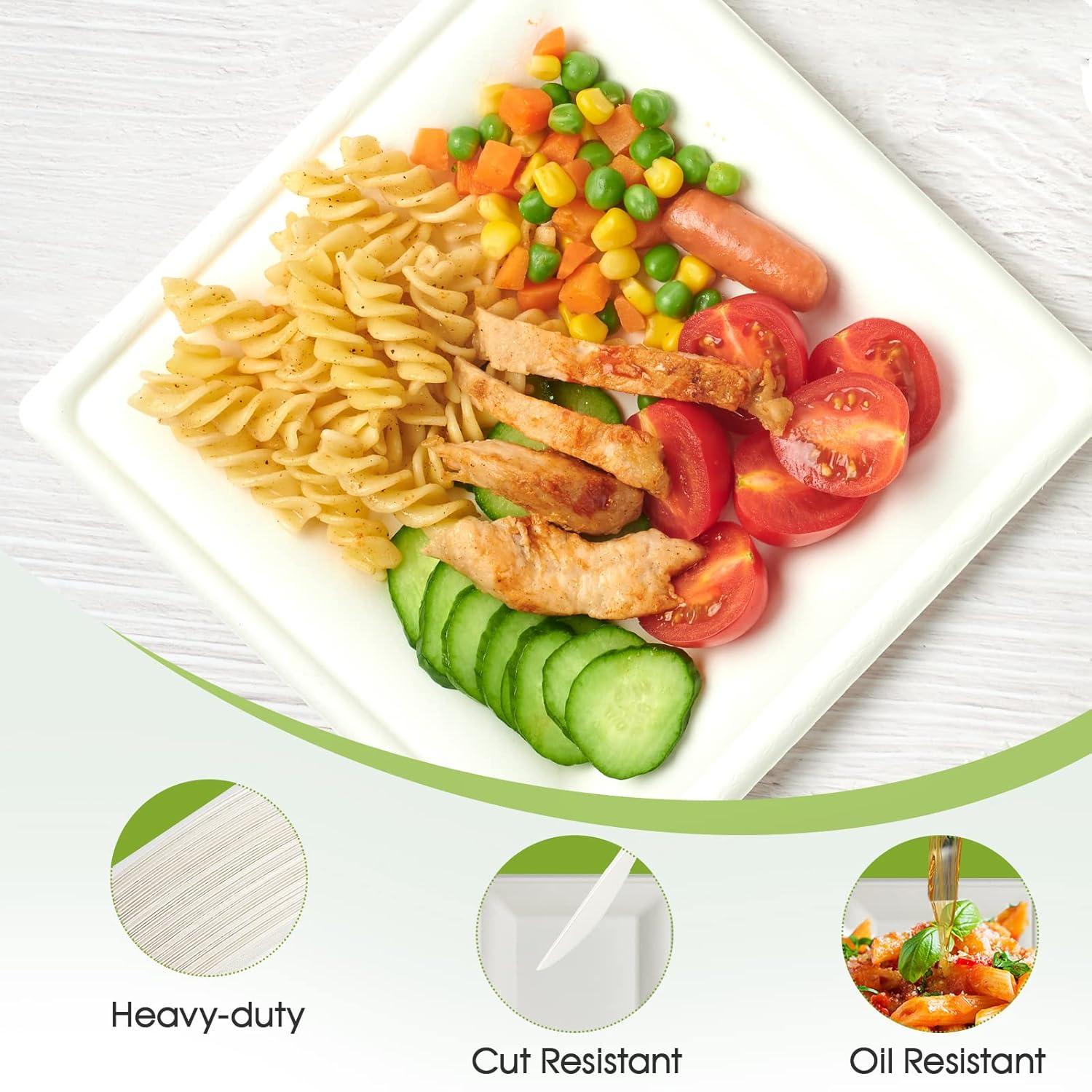 ECOLipak 150 Piecs Square Paper Plates, 8-inch Compostable Disposable Plates, Eco-friendly Heavy Duty Biodegradable Sugarcane Plates for Party Dinner Birthday