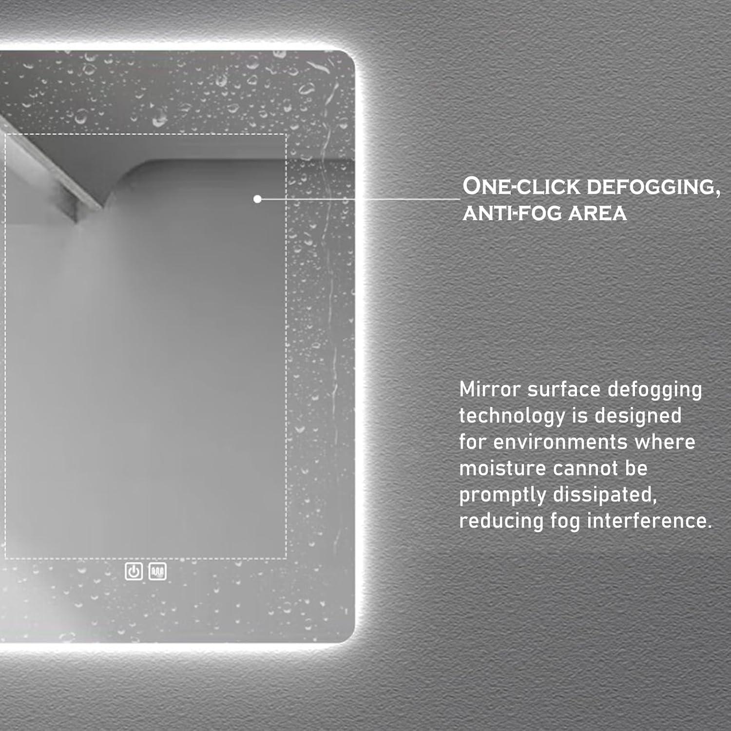 Led Bathroom Mirror Smart Mirror with Anti-Fog, Adjustable 3 Color3 Light, Wall Mounted Anti Fog Lighted Smart Vanity Mirror with Time & Temperature Display (20''x28'')