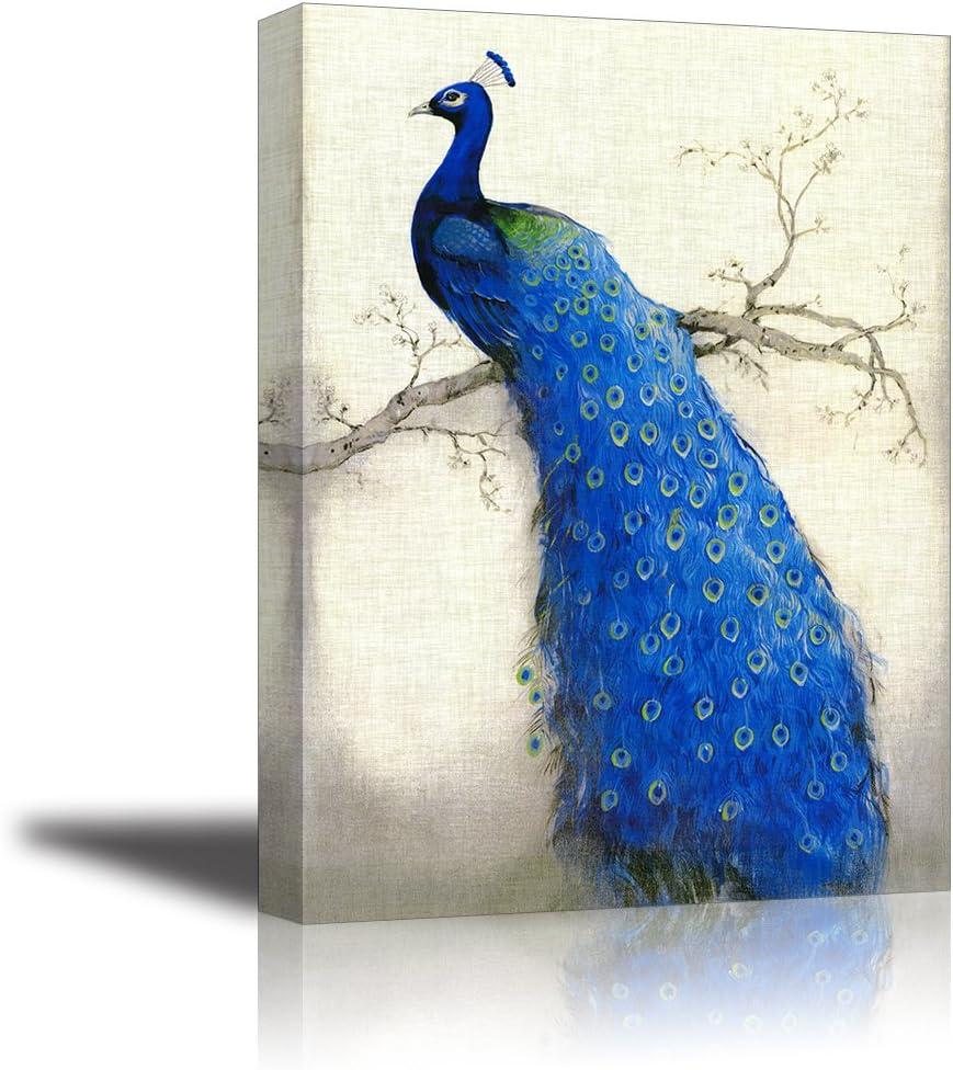 Peacock Wall Art Decor for Bedroom, PIY Beautiful Oil Painting Canvas Prints, Elegant Proud Peacock on Beige Pictures (Waterproof Artwork, Ready to Hang, 16x12)