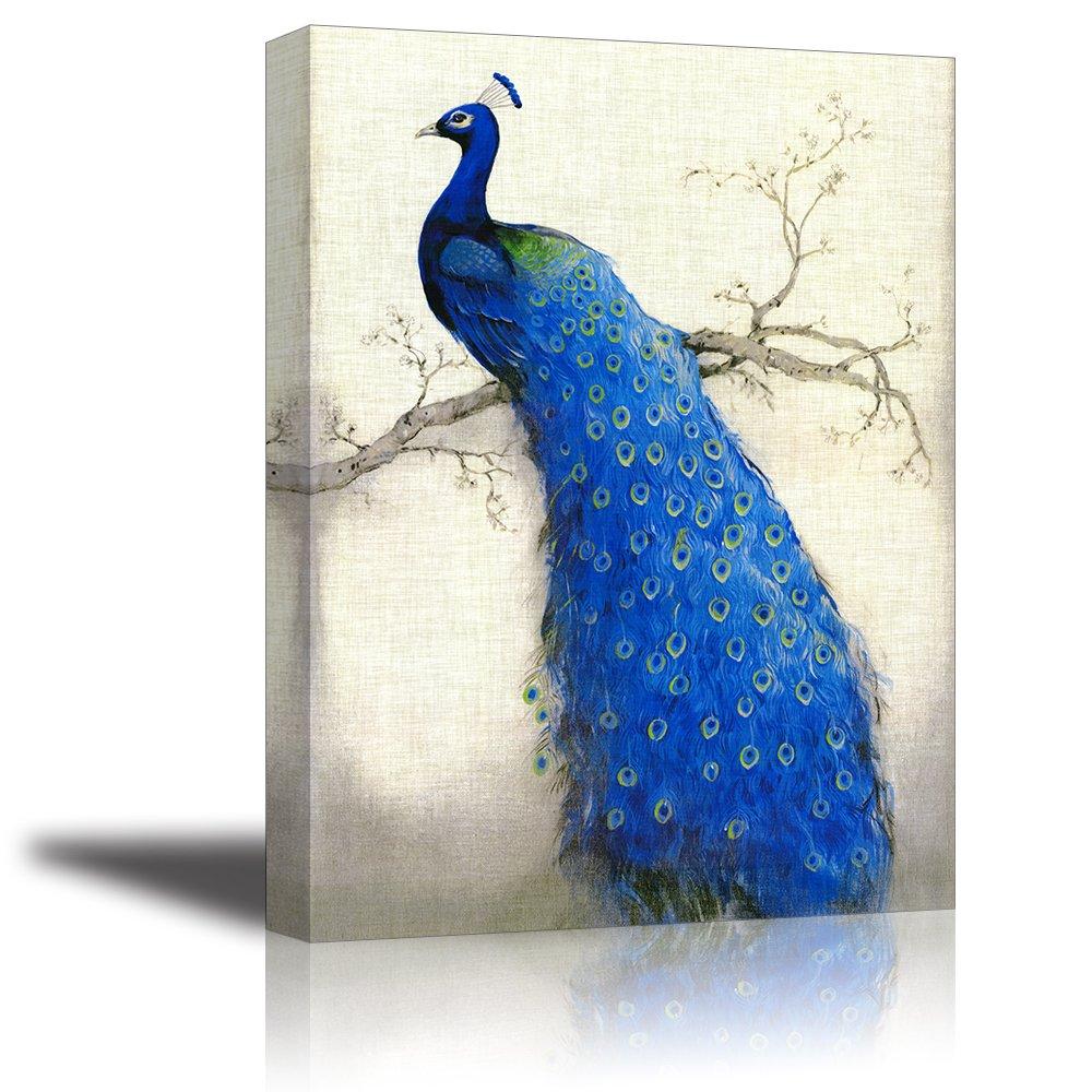 Peacock Wall Art Decor for Bedroom, PIY Beautiful Oil Painting Canvas Prints, Elegant Proud Peacock on Beige Pictures (Waterproof Artwork, Ready to Hang, 16x12)