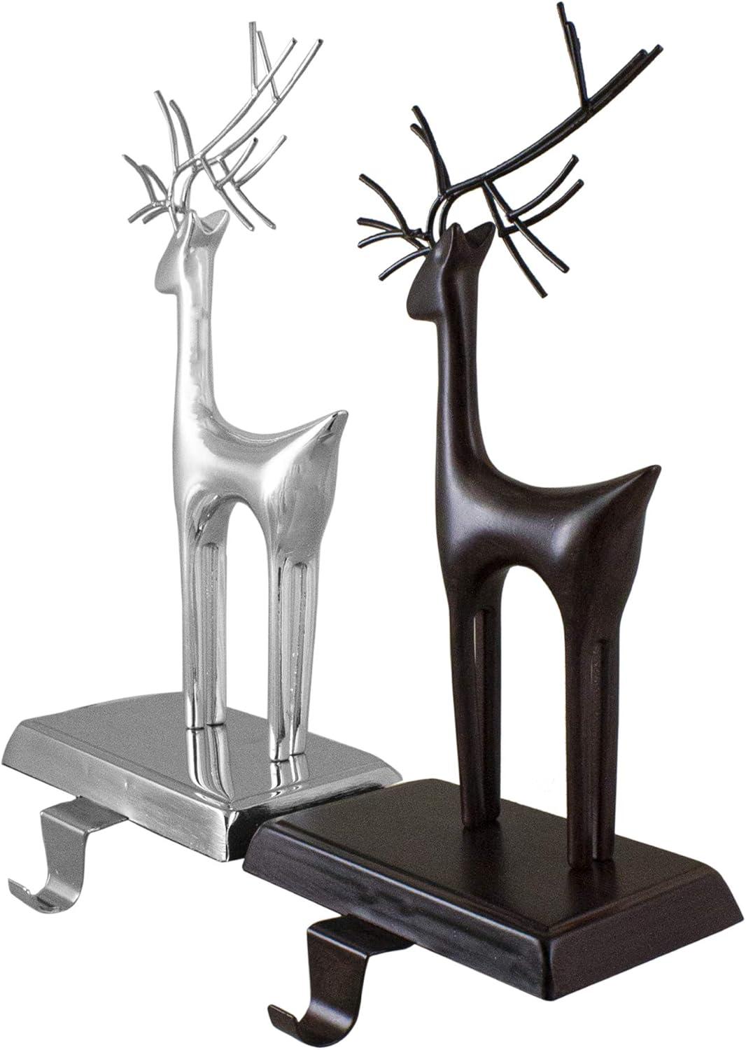 Northlight Set of 2 Oil Rubbed Bronze and Silver Reindeer Christmas Stocking Holders