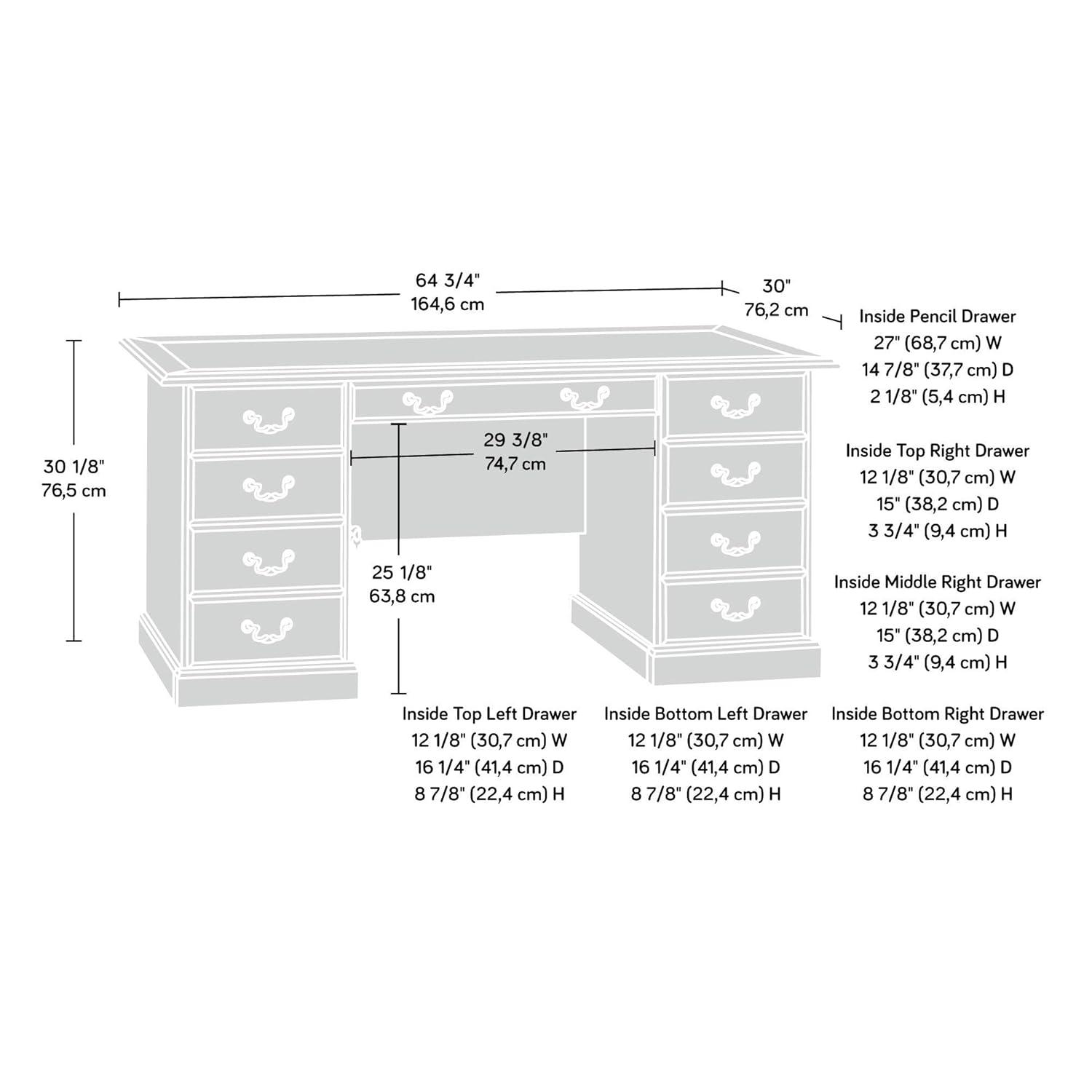Classic Cherry 65" Executive Desk with Keyboard Tray and Filing Cabinet