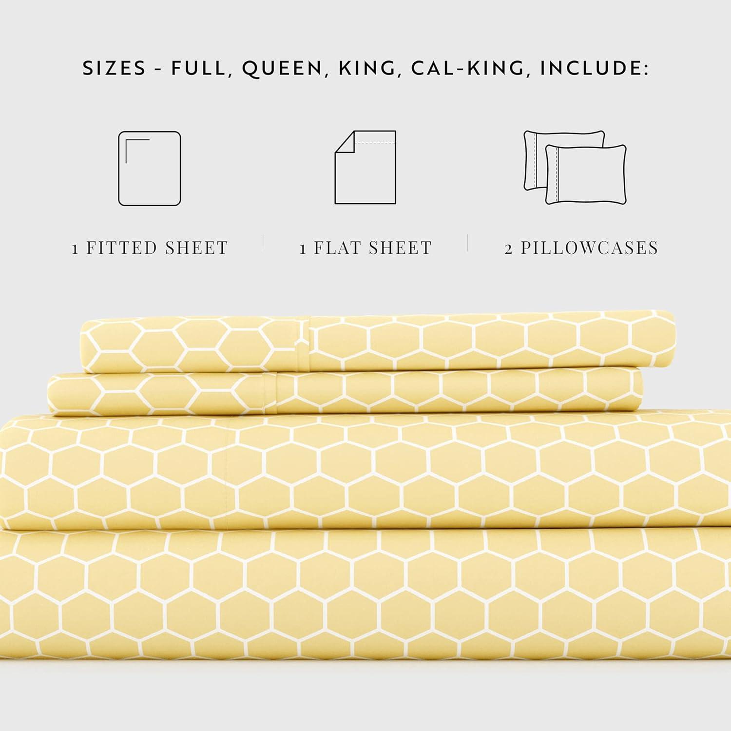 California King Yellow Honeycomb Print Microfiber Sheet Set