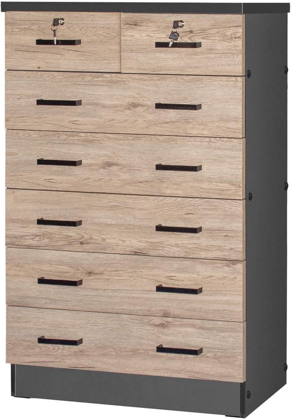 Cindy 49" Vertical 7-Drawer Dresser with Lock in Gray & White