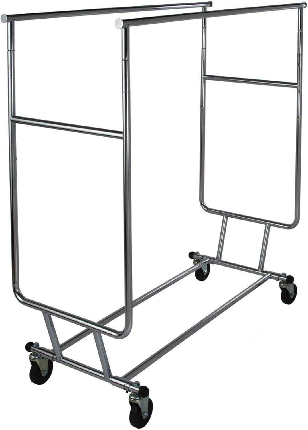 Heavy Duty Chrome Double Rail Rolling Clothing Rack