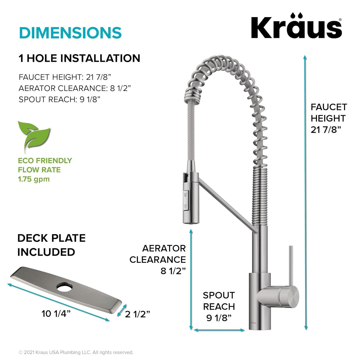KRAUS Oletto Commercial Style Single Handle Pull Down Kitchen Faucet with QuickDock Top Mount Installation Assembly