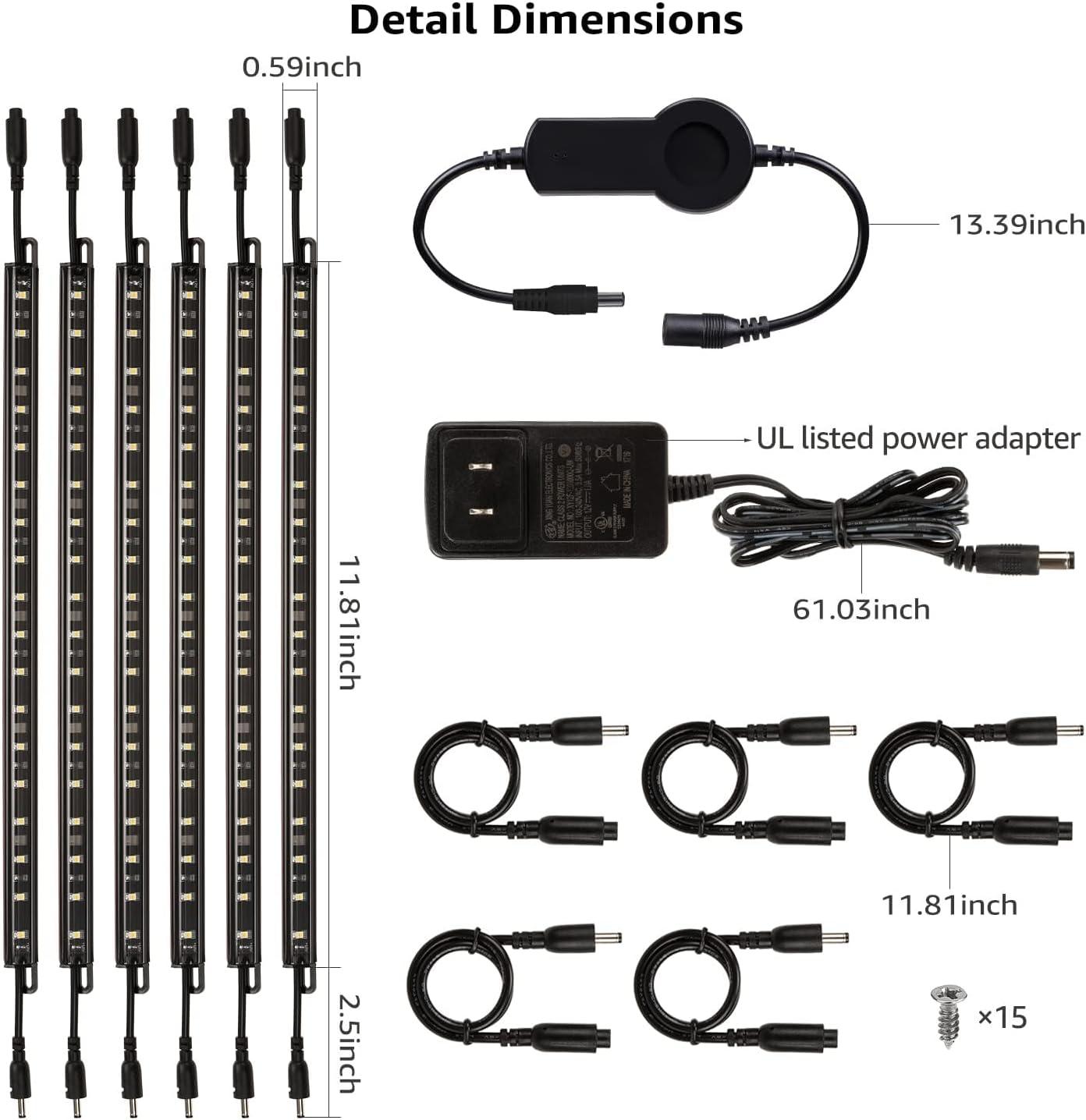 6×12 Inch Linkable Safe Lighting Bars Kit, "V"-Shape, 5000K Daylight, Manual Switch