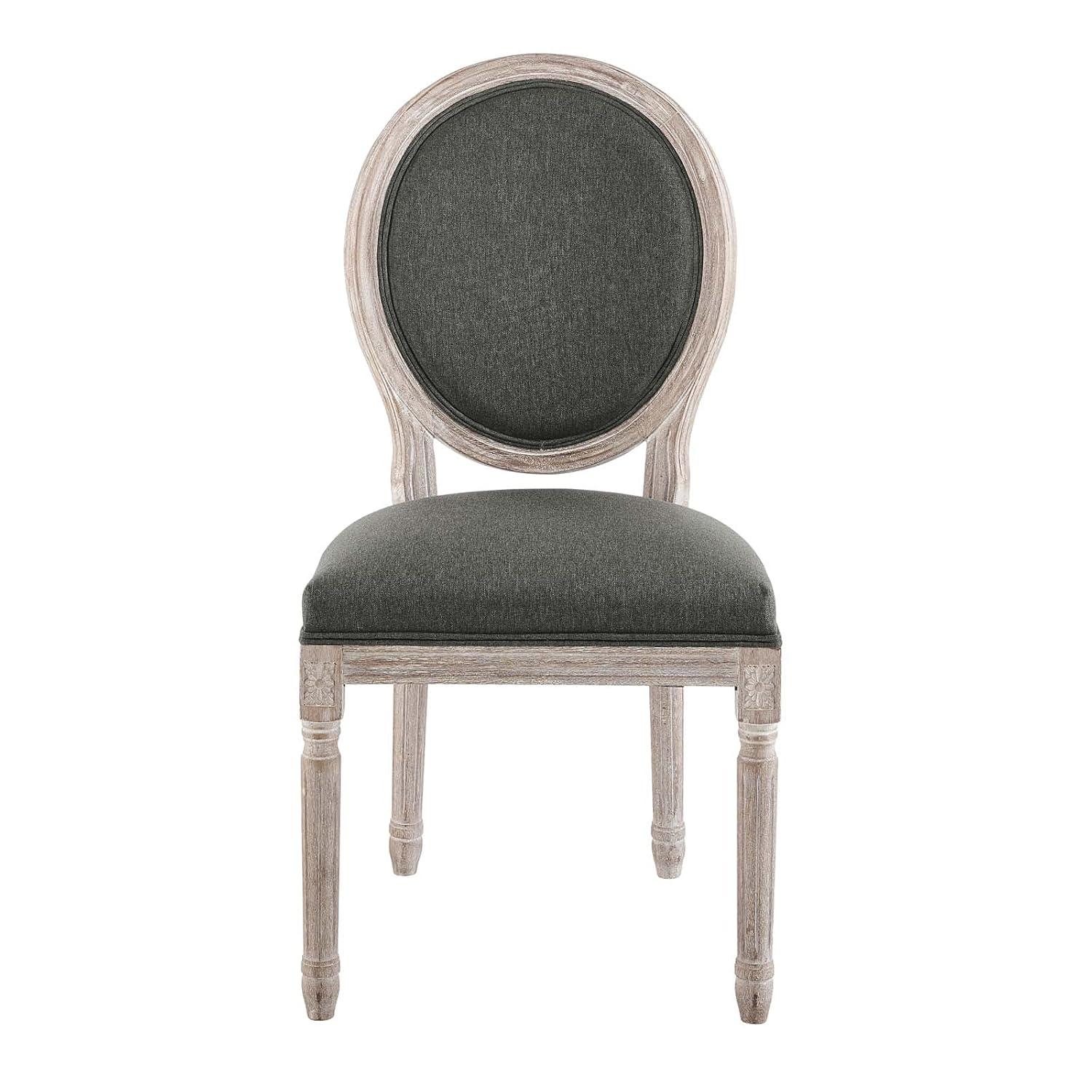 Modway Emanate 19.5" Fabric Dining Side Chair with Oval Back in Natural/Gray