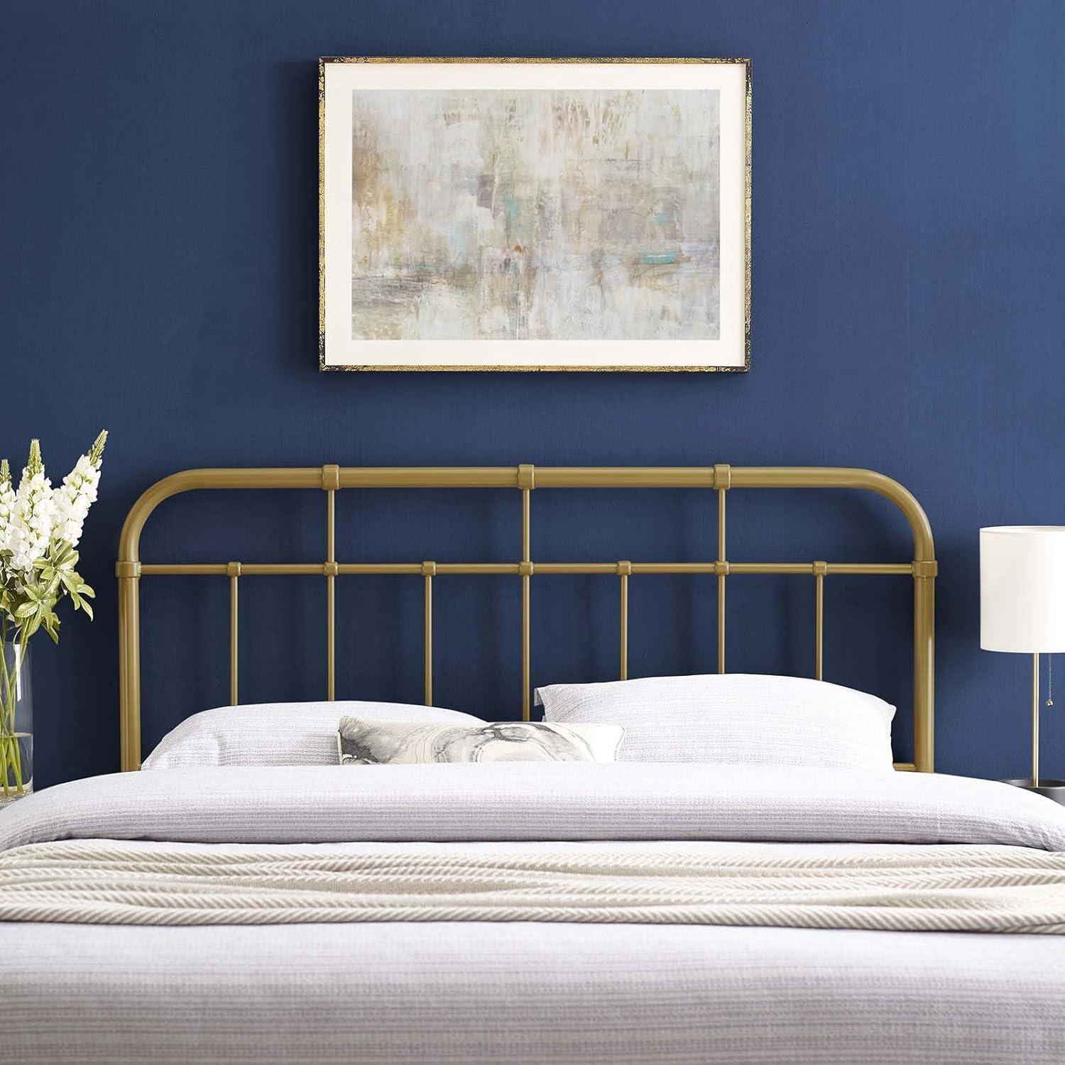 Alessia Full Gold Metal Headboard with Spindle Detail