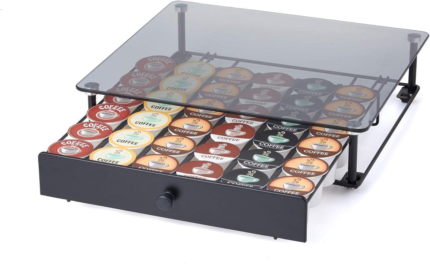 Nifty Solutions Rolling Coffee Pod Drawer - 36 Pod Capacity, Tempered Glass, Black