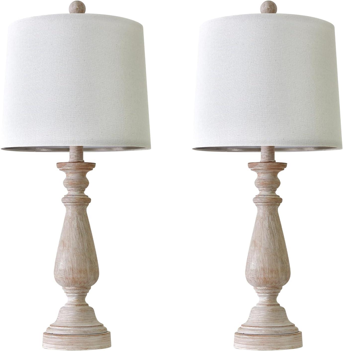 24.5" Mid Century Table Lamp Set Of 2 For Living Room Farmhouse Linen Bedside Lamps For Bedroom Kids Room Dorm Office Rustic Lamps For End Table Nigntstand Resin