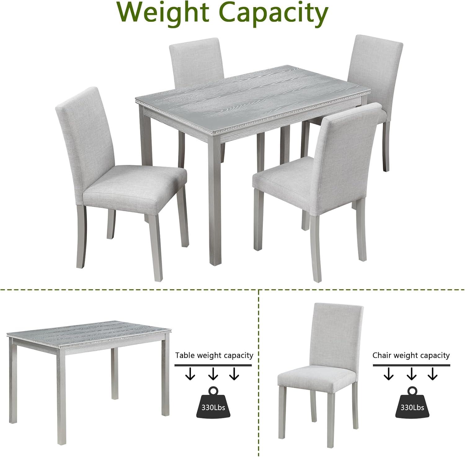 Grey Pine Wood 5-Piece Dining Set with Upholstered Chairs