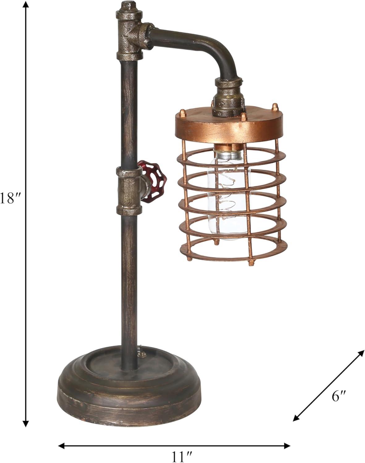 Sagebrook Home Industrial Style Metal Pipe Table Lamp, Bulb Included, Battery Operated, Black and Copper, 17.75"H