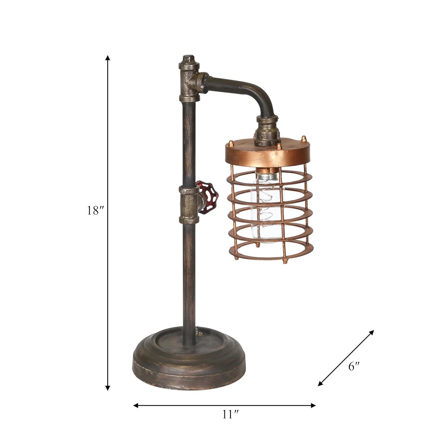 Sagebrook Home Industrial Style Metal Pipe Table Lamp, Bulb Included, Battery Operated, Black and Copper, 17.75"H