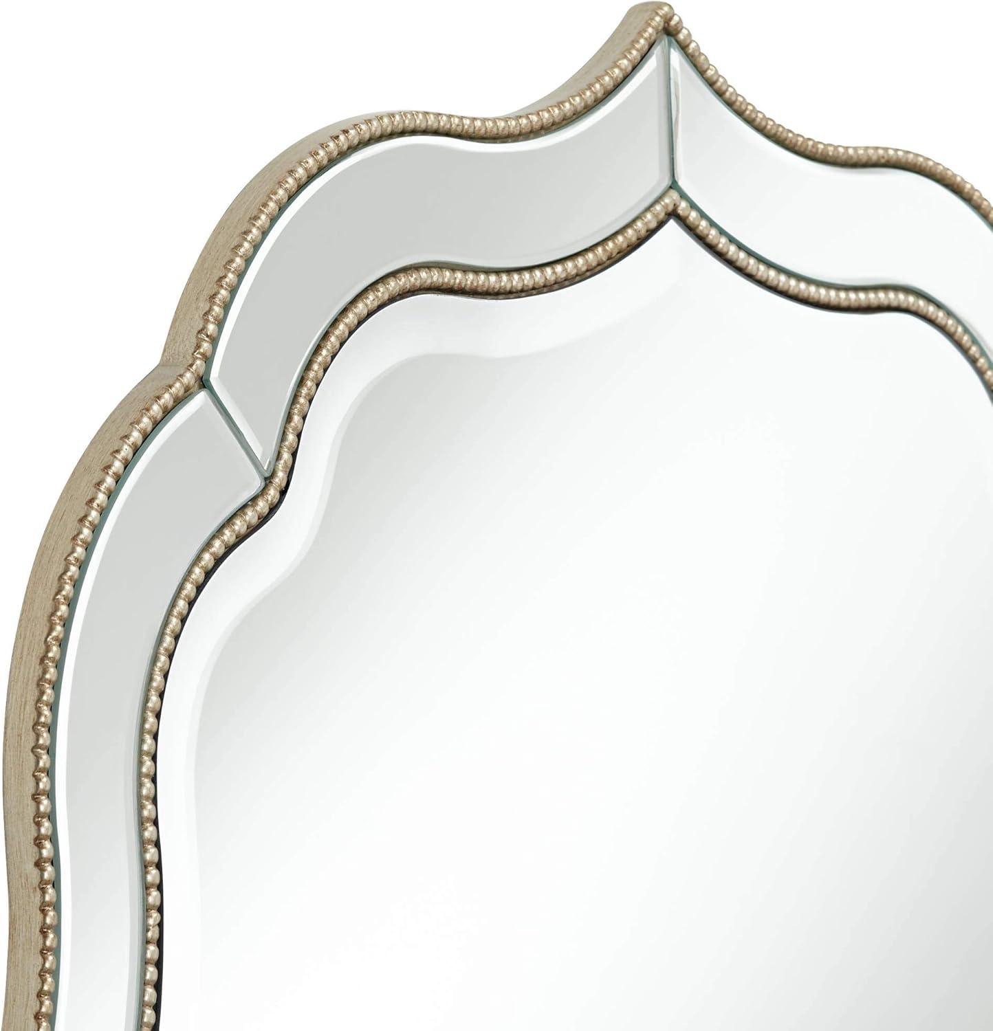 Scalloped Edge 37" Round Wall Mirror with Beaded Champagne Gold Frame