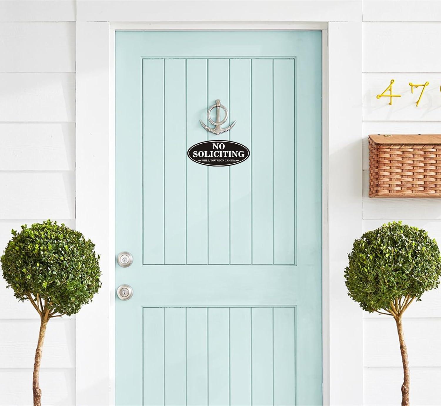 No Soliciting Sign, No Solicitors Sign for Front Door, 2 Pack Self-Adhesive Aluminum Metal No Solitation Do Not Knock or Ring Bell Sign, 7.0 x 3.0 inches Weather Resistant Signs for Home Doorbell Busi