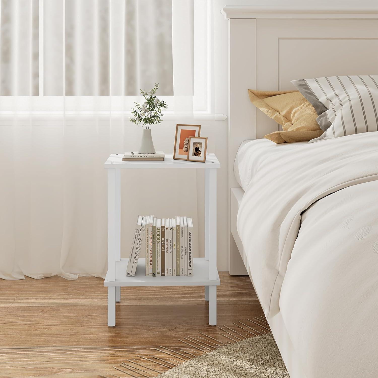 End Table, Set of 2, Side Table, Nightstand, 2-Tier Storage Shelf, Sofa Table for Small Space, Living Room, Bed Room TB01BW035