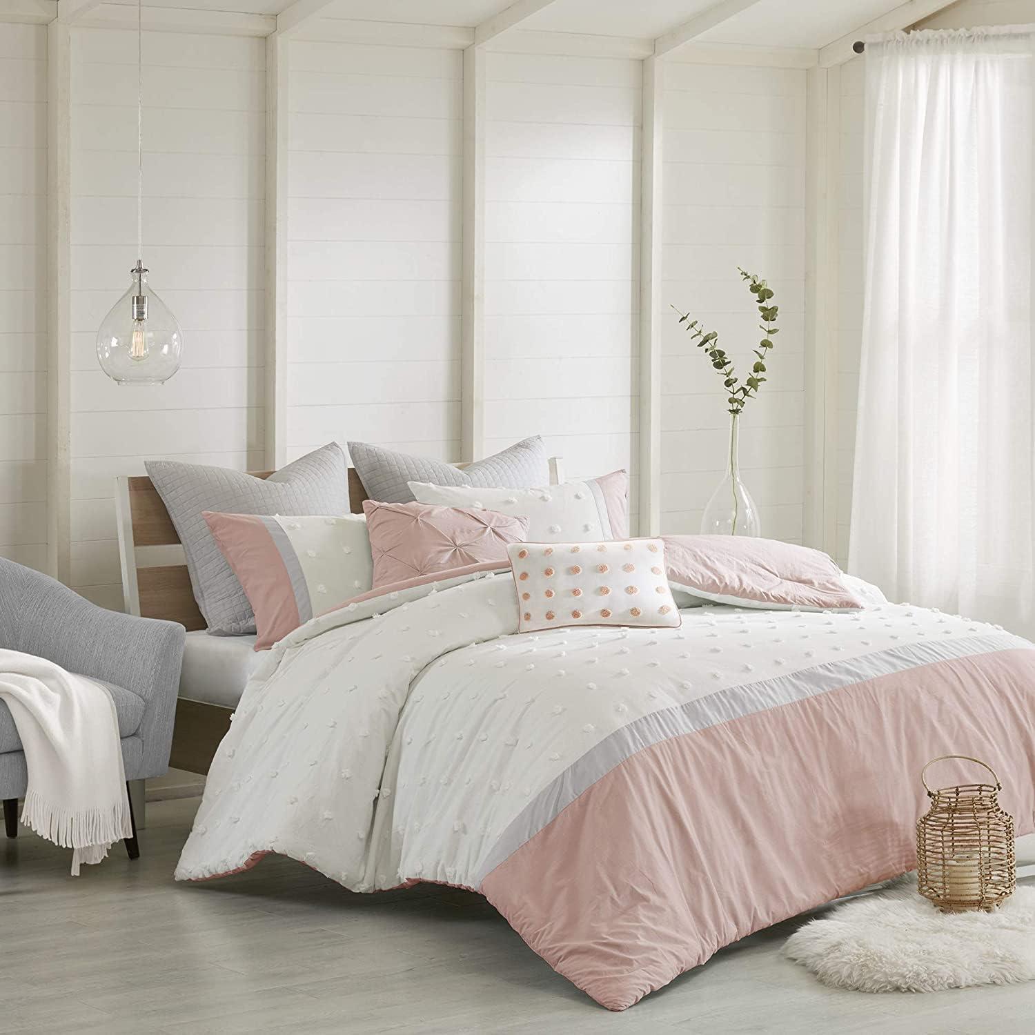 Blush and Ivory Cotton Jacquard King Comforter Set