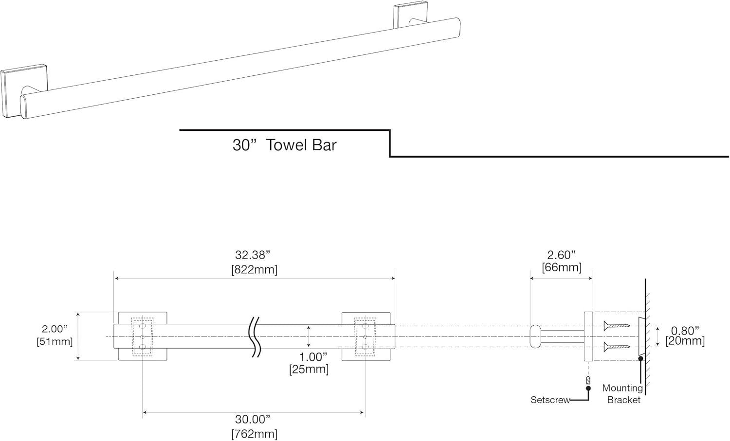 Matte Black 32-Inch Wall Mounted Towel Bar