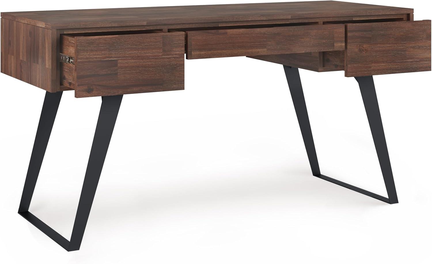 Allora 60"W Solid Wood Desk with Deep Drawers in Distressed Charcoal Brown