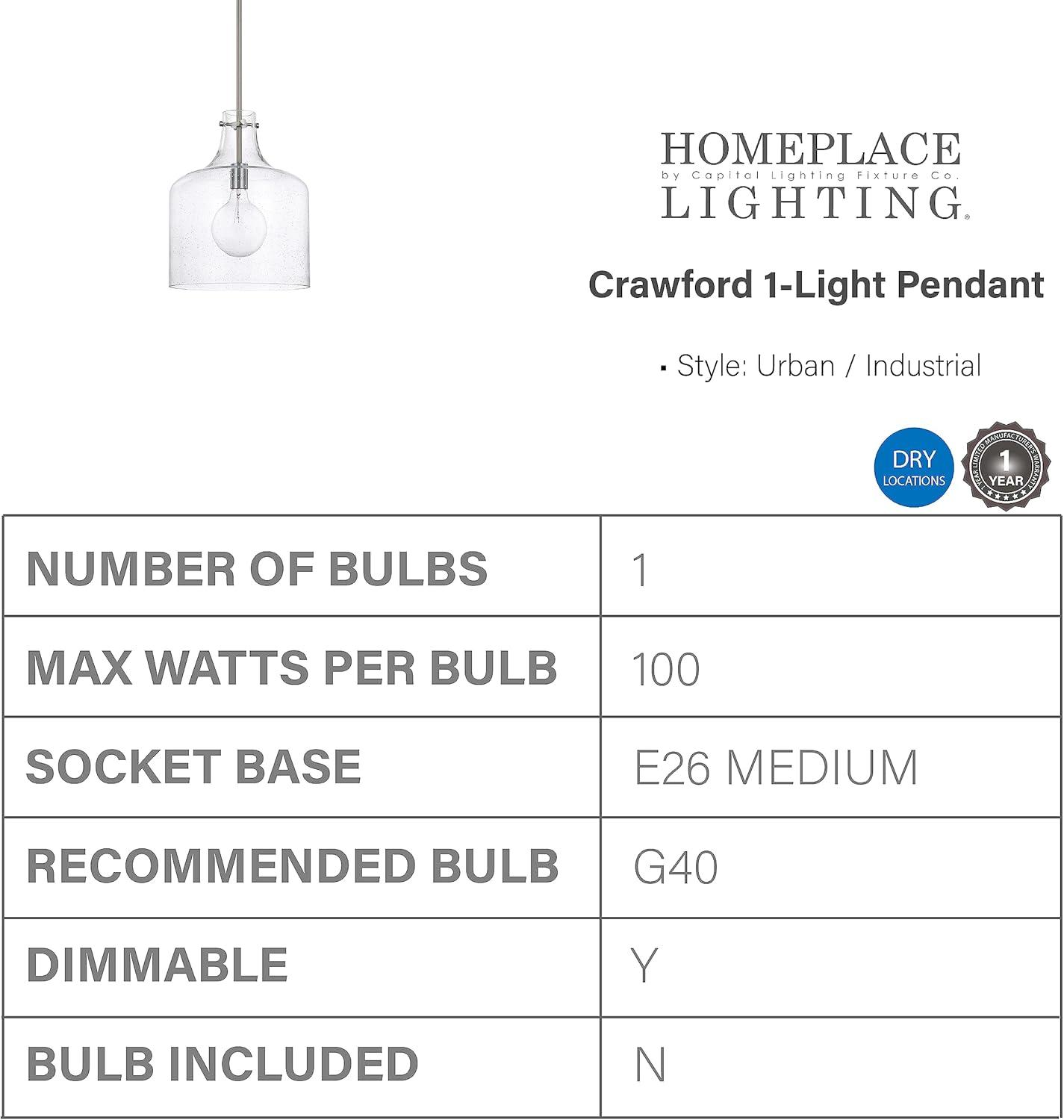 Elegant Brushed Nickel Pendant Light with Clear Seeded Glass Shade