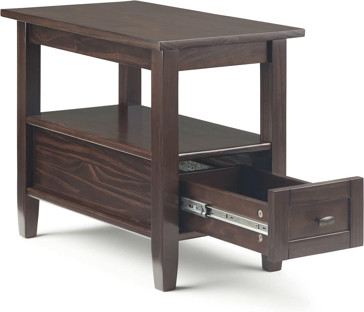 Warm Shaker SOLID WOOD 14 inch Wide Rectangle Transitional Narrow Side Table in Tobacco Brown