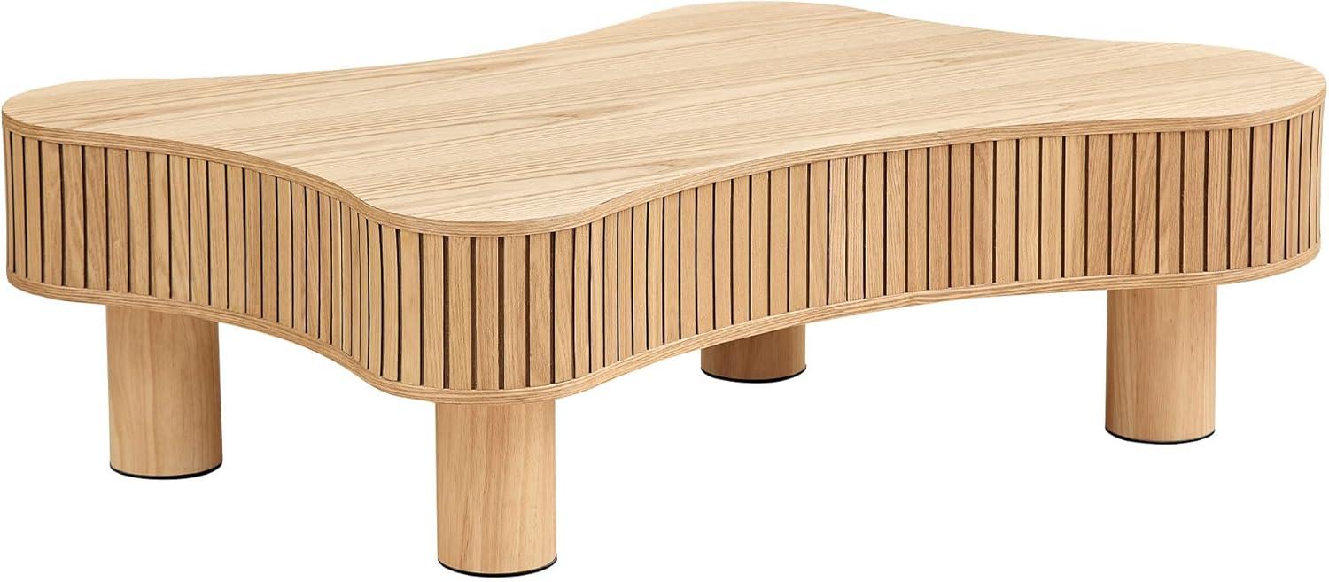 Natural Wood Irregular Shaped Coffee Table with Solid Legs