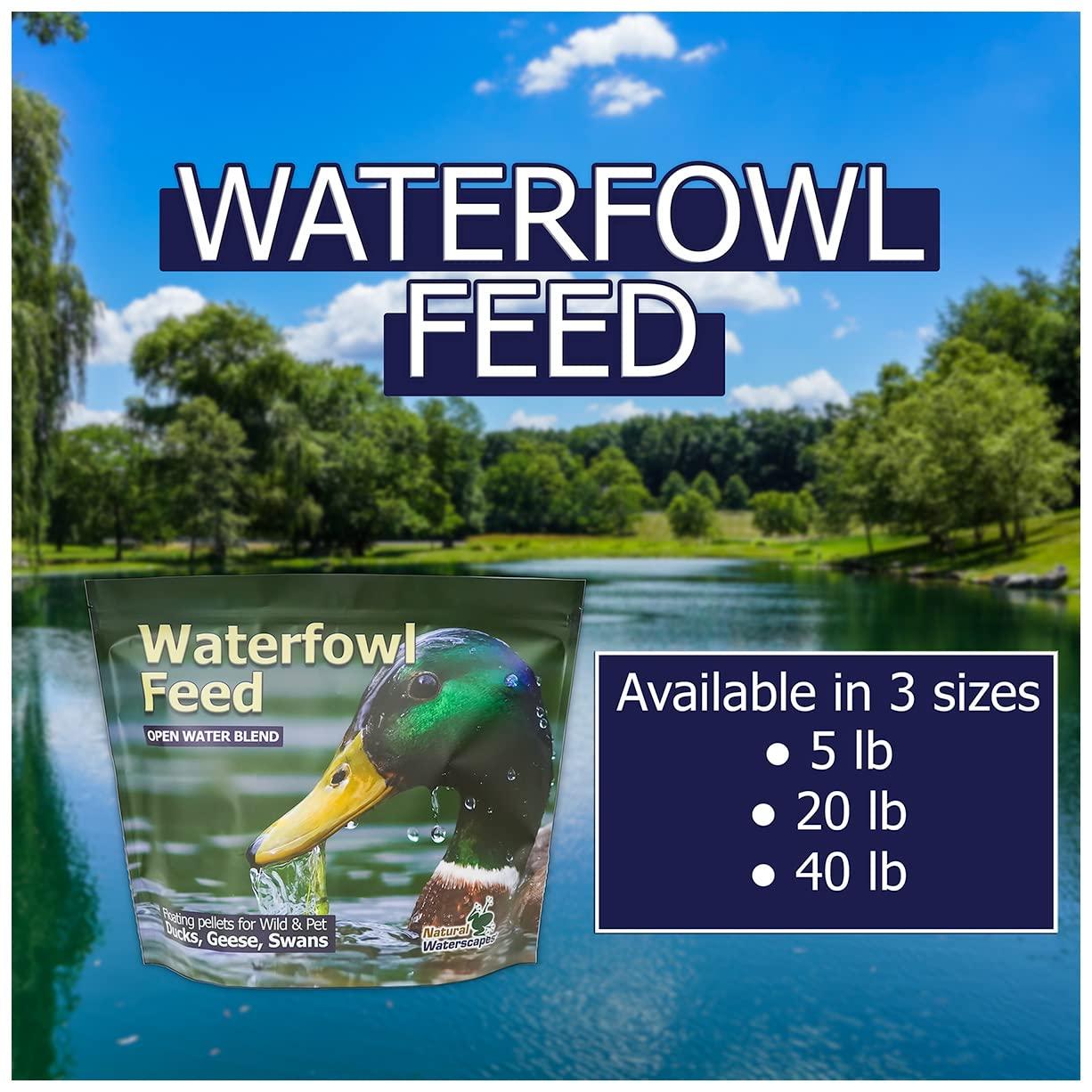 Natural Waterscapes Waterfowl Feed Open Water Diet 40 lb | for Feeding Ducks Geese Swans | Floating Pellets with Niacin for Ducks