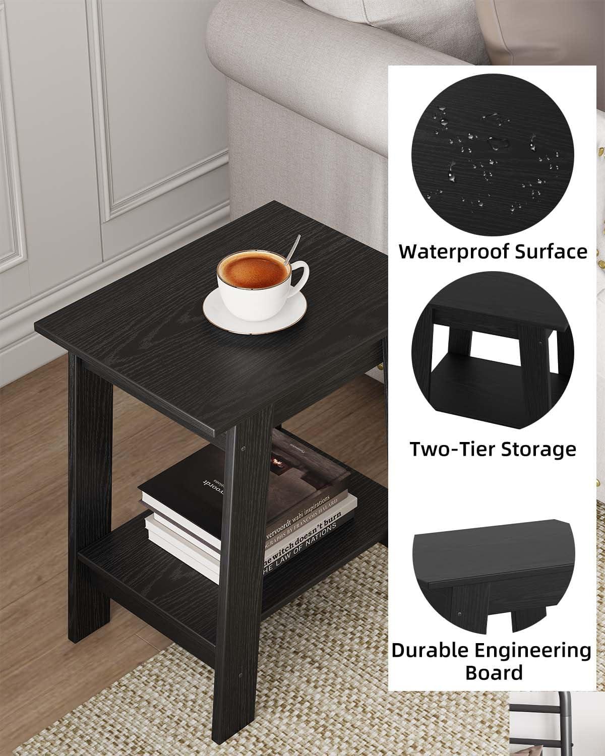 Nasitip 2-Tier End Table, Small Side Table, Nightstand with Storage Shelf, Narrow Side Table for Small Spaces(White)