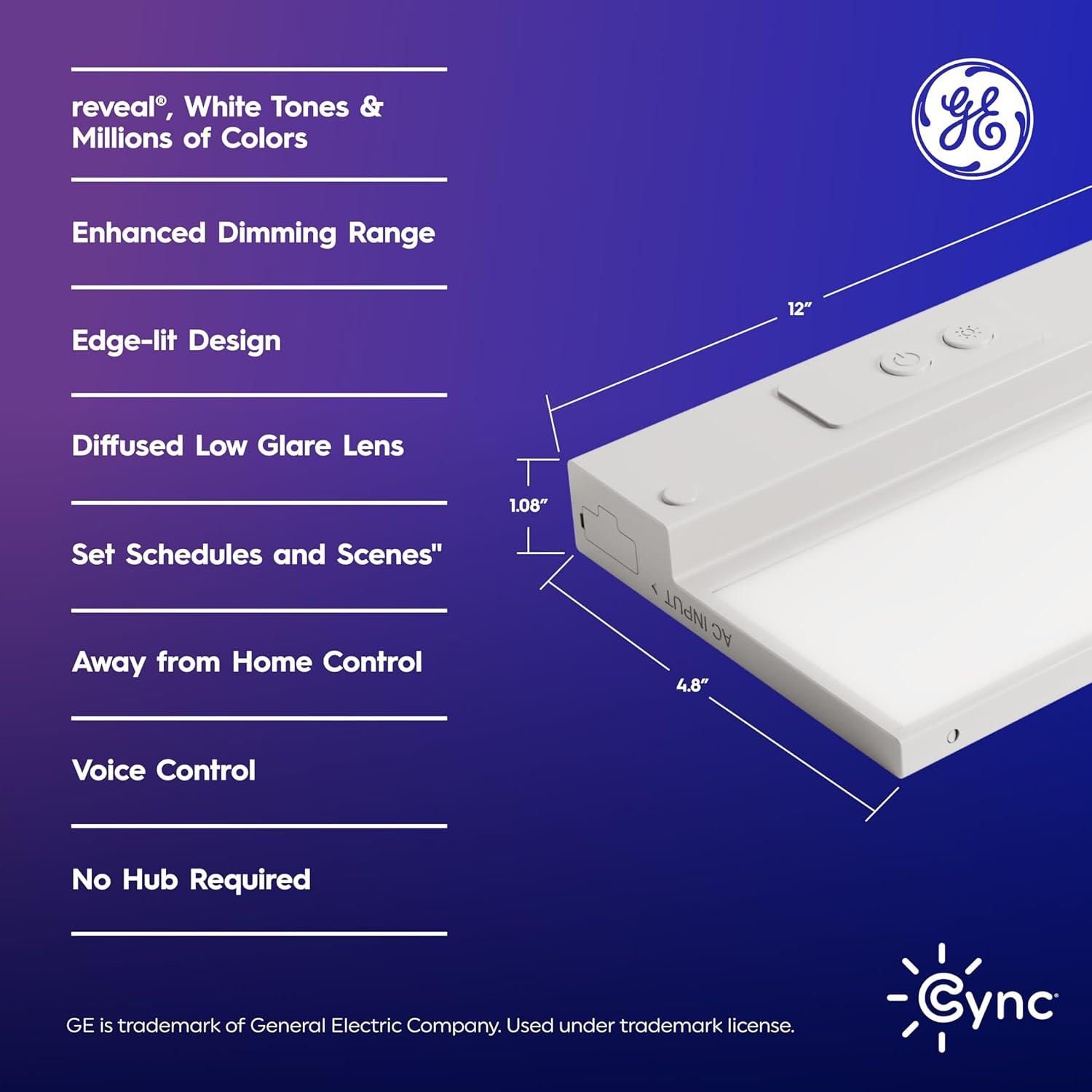 GE Household Lighting 12" Undercabinet Light Fixture: LED, 750 Lumens, 3000K, Plastic, Multicolored, Push Button, 5-Year Warranty