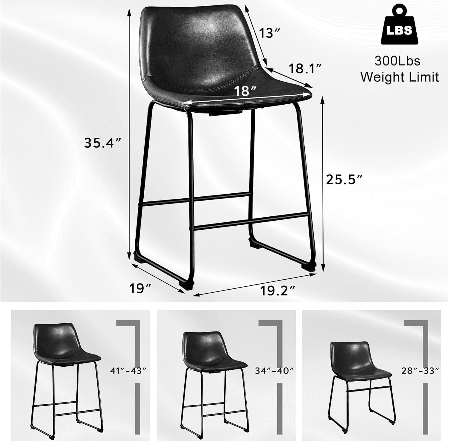 GIKPAL Barstools 26'' PU Leather Counter Height Bar Stools Set of 4 with Back Modern Armless Chairs with Footrest and Metal Legs for Kitchen Living Room Pub, Black