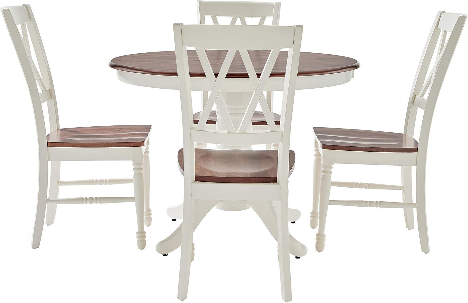 5pc Shelby Round Dining Set with 4 Chairs Distressed White - Crosley: Classic Pedestal, Farmhouse Style