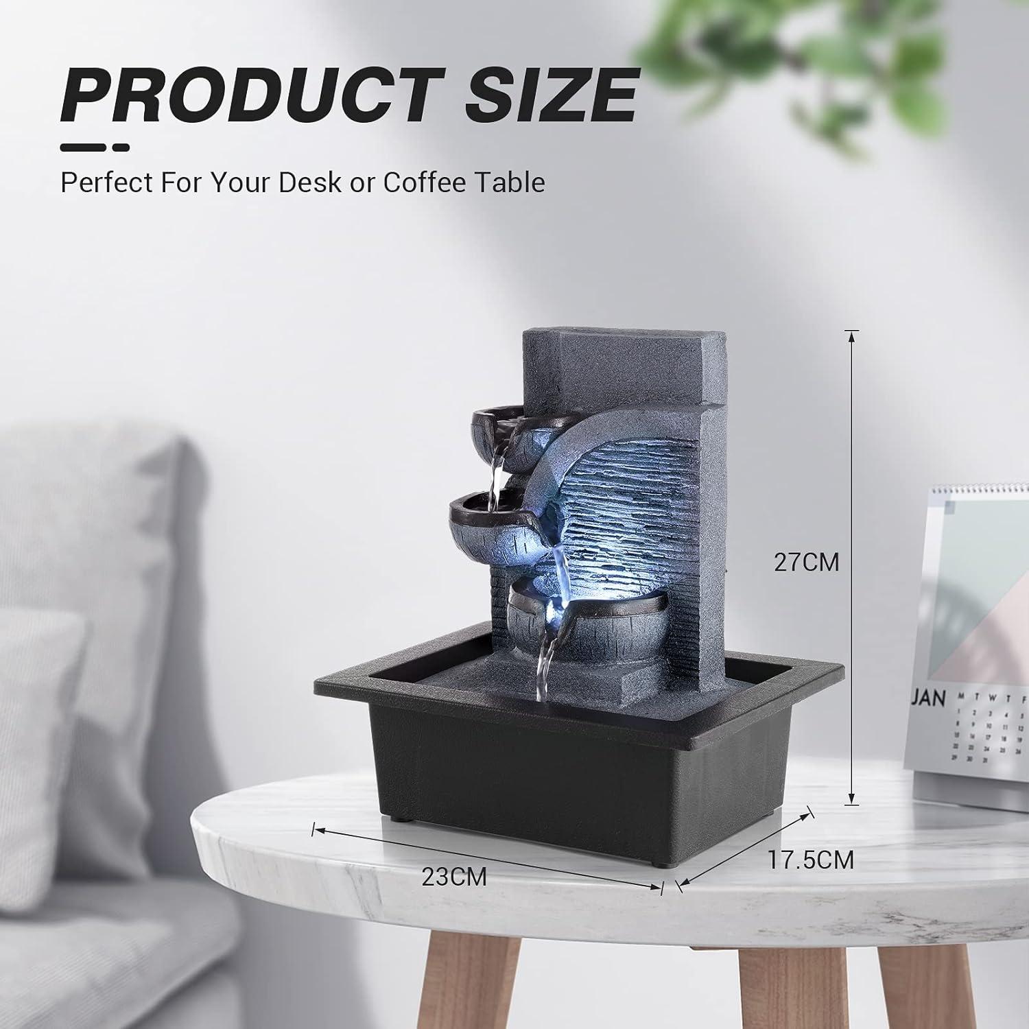 WICHEMI Indoor Fountain Tabletop Fountain Waterfall Fountains Relaxation Water Feature Feng Shui Zen Meditation Desktop Fountain with LED Light for Home and Office Indoor Spaces Decor (Style 6)
