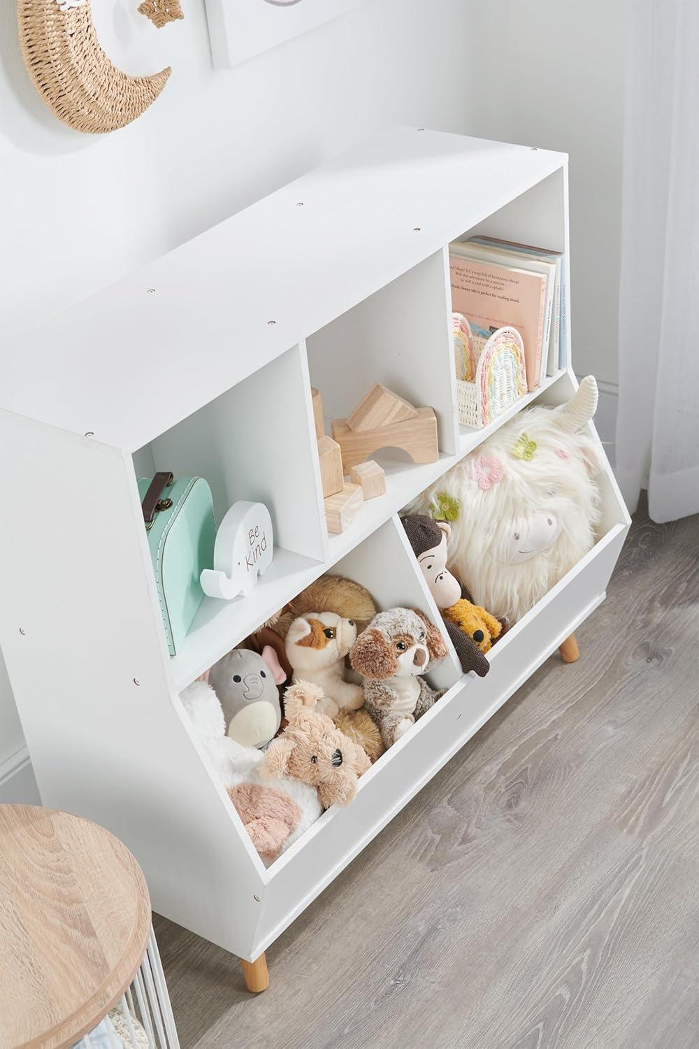 White Wooden Kids Toy Storage Cubby with Feet