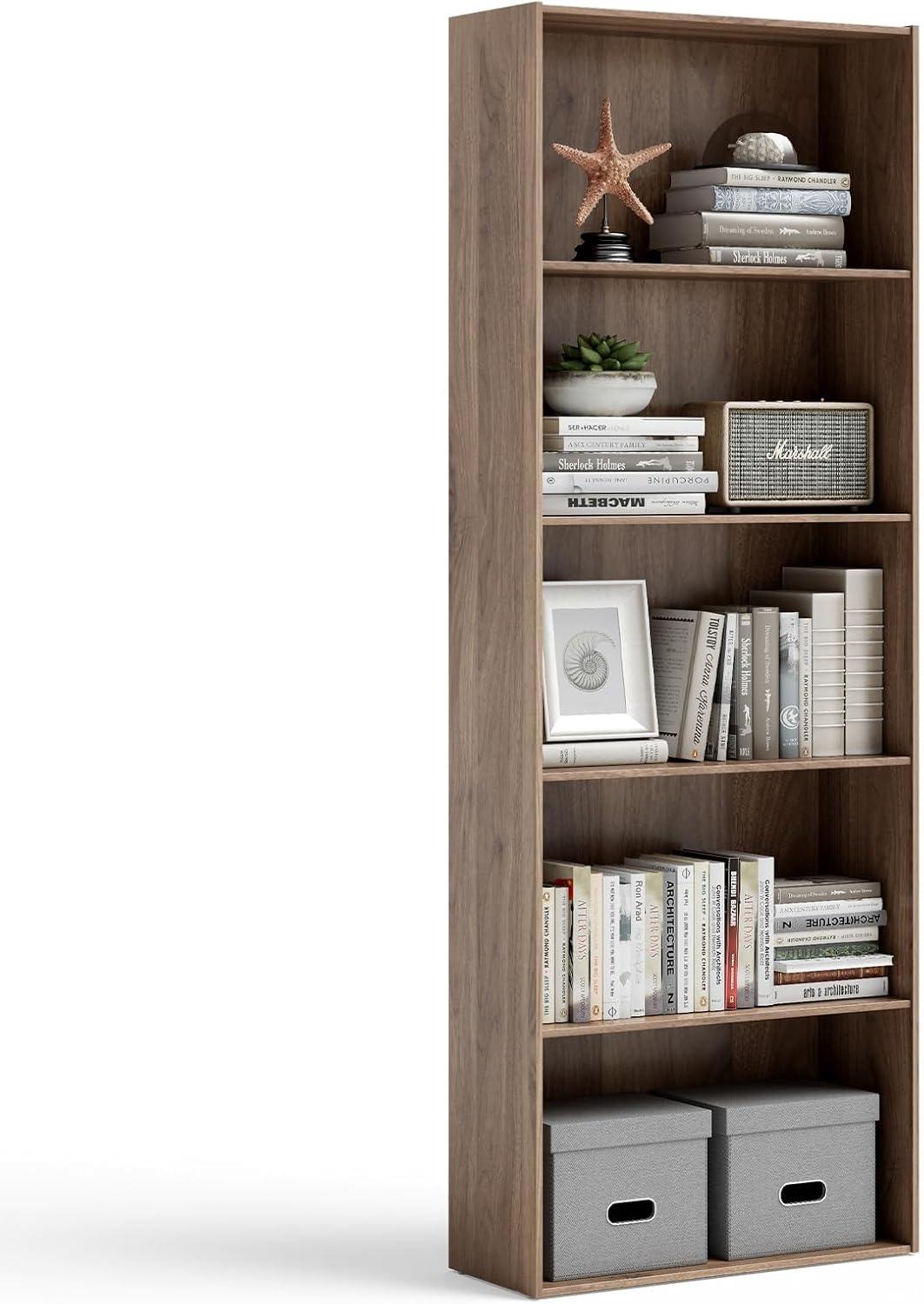 Costway 5-Shelf Storage Bookcase Stand Modern Multi-Functional Display Cabinet Walnut