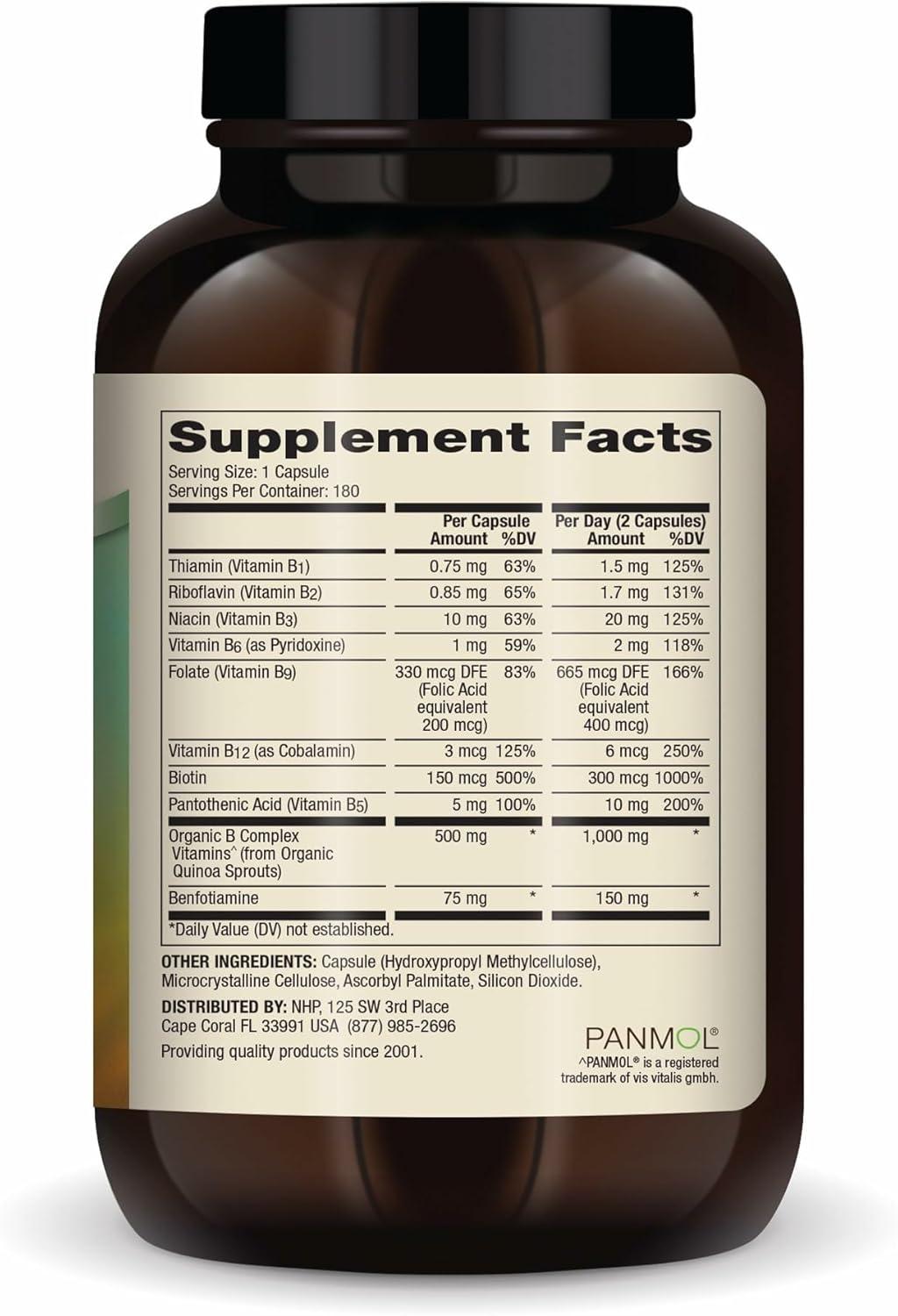 Dr. Mercola Vitamin B Complex, 90 Servings (180 Capsules), with Benfotiamine, Dietary Supplement, Supports Energy Production, Non-GMO