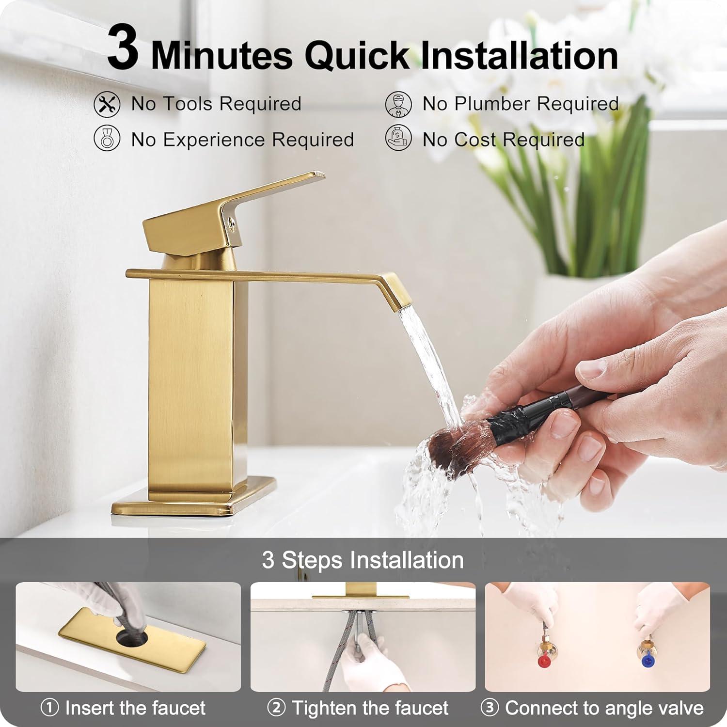 HGN TPLT-001LSJ-DP-XS HGN Waterfall Spout Bathroom Faucet with Pop-up Drain