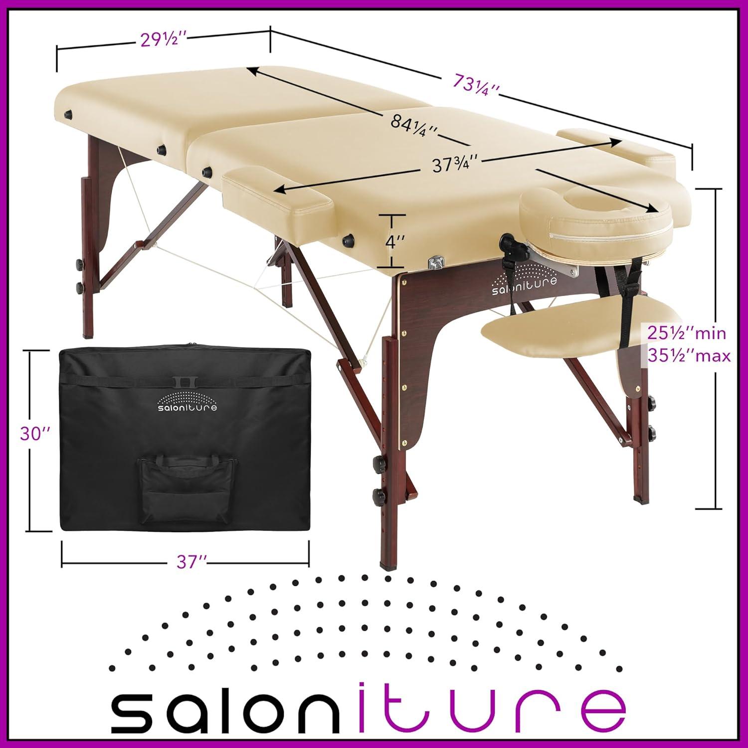 Saloniture Professional Portable Lightweight Bi-Fold Massage Table with Reiki Panels - Cream