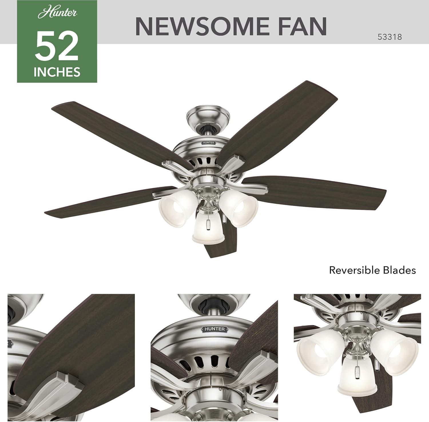 52" Newsome 5 - Blade Standard Ceiling Fan with Pull Chain and Light Kit Included