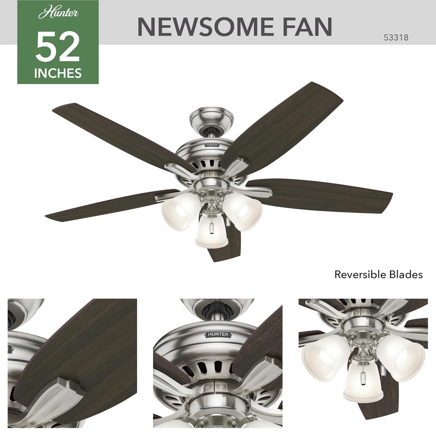 52" Newsome 5 - Blade Standard Ceiling Fan with Pull Chain and Light Kit Included