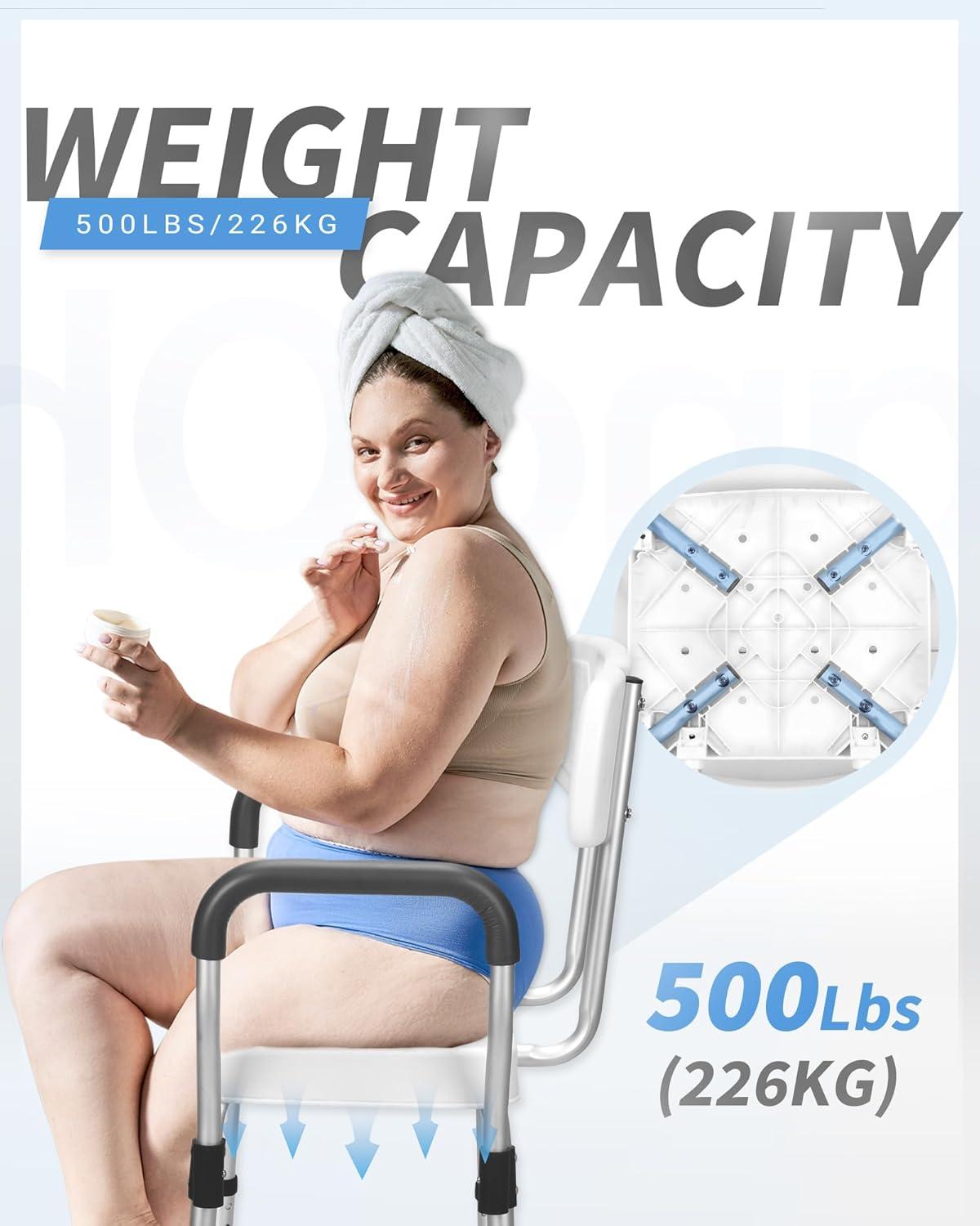 Sangohe Shower Chair for Inside Shower - Heavy Duty Shower Seat with Back - Height Adjustable Shower Chair for Bathtub with Arms for Handicap - FSA/HSA Eligible Shower Seats for Elderly, 796C