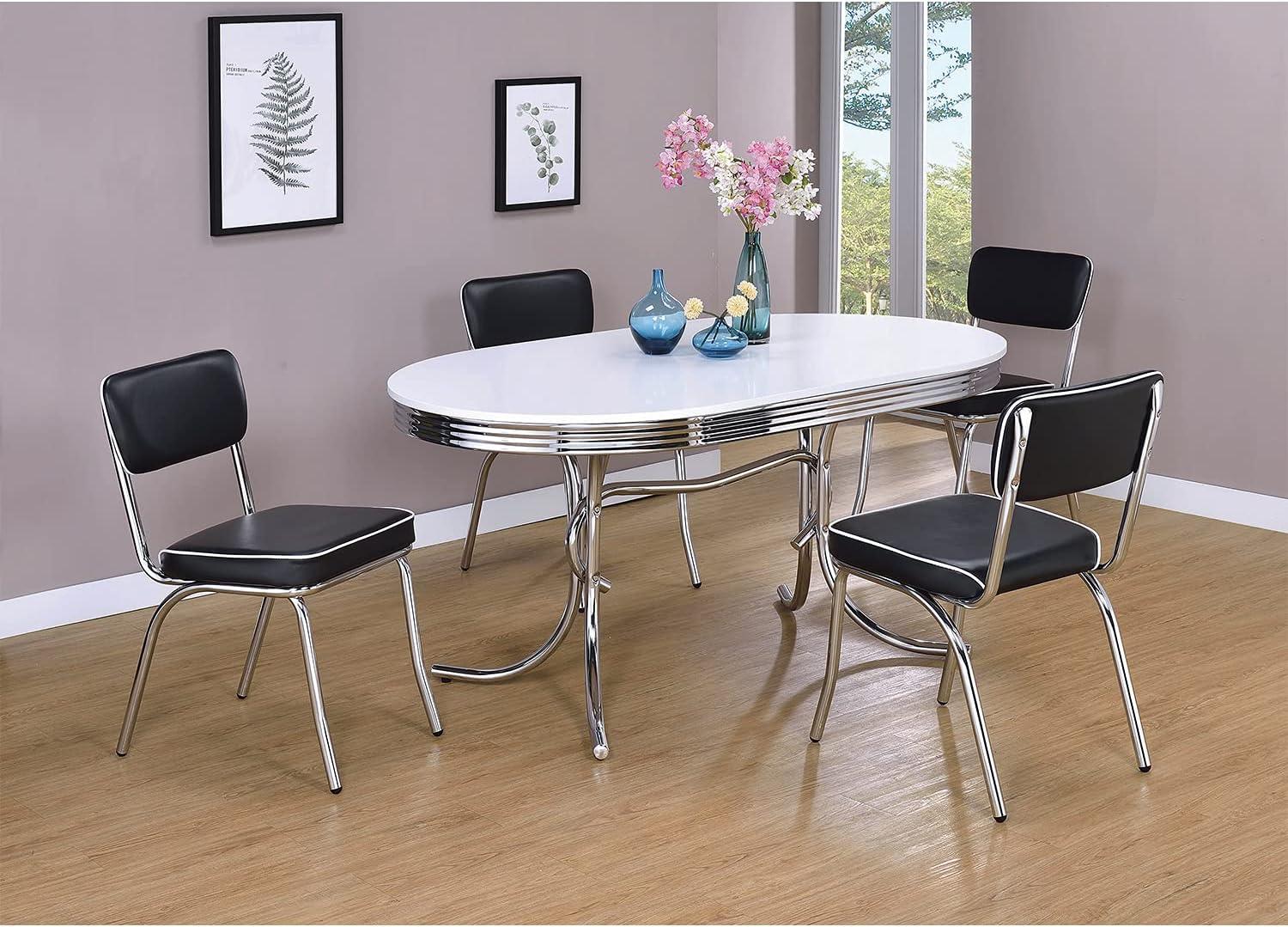 Transitional Faux Leather Side Chair in Black with Metal Frame