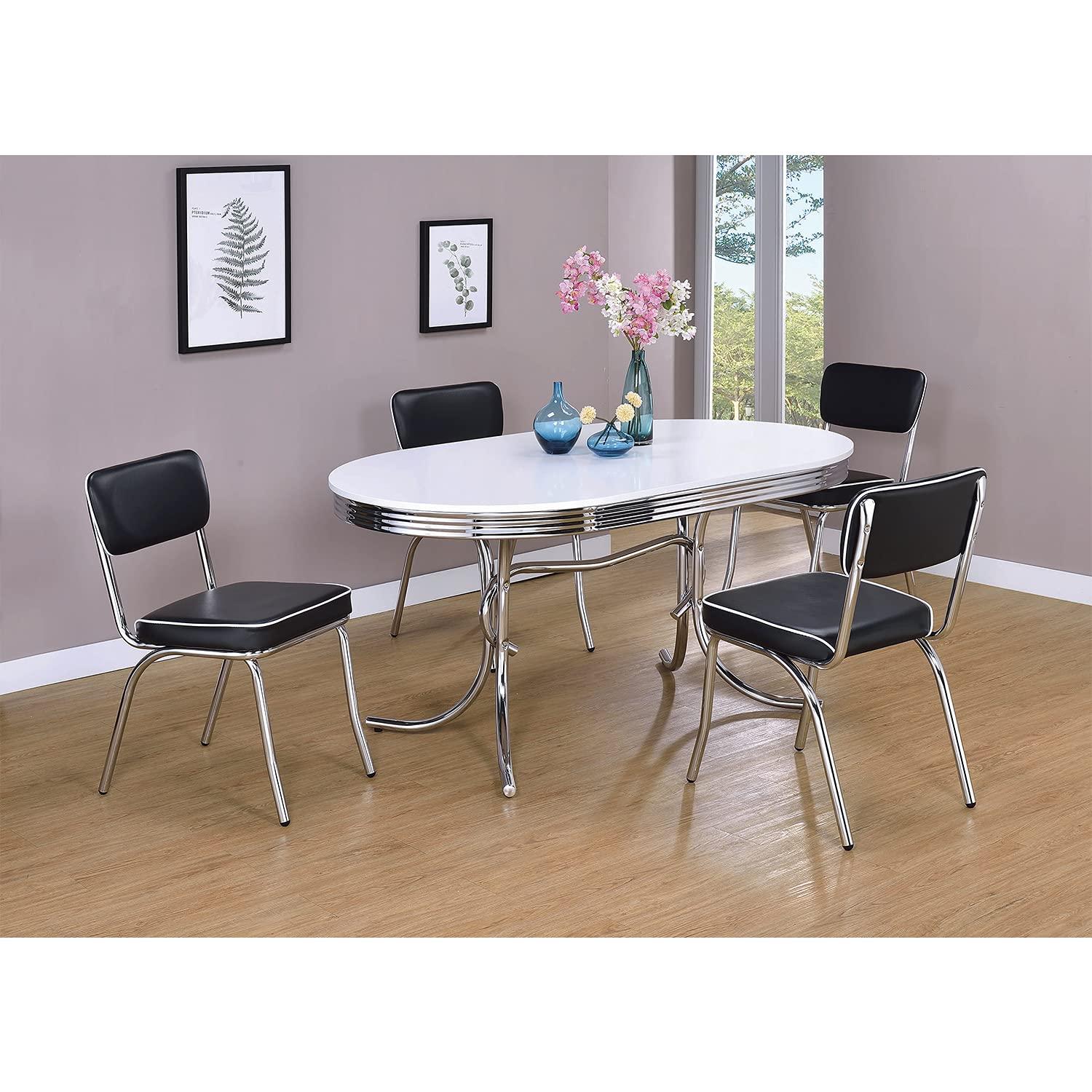 Transitional Faux Leather Side Chair in Black with Metal Frame