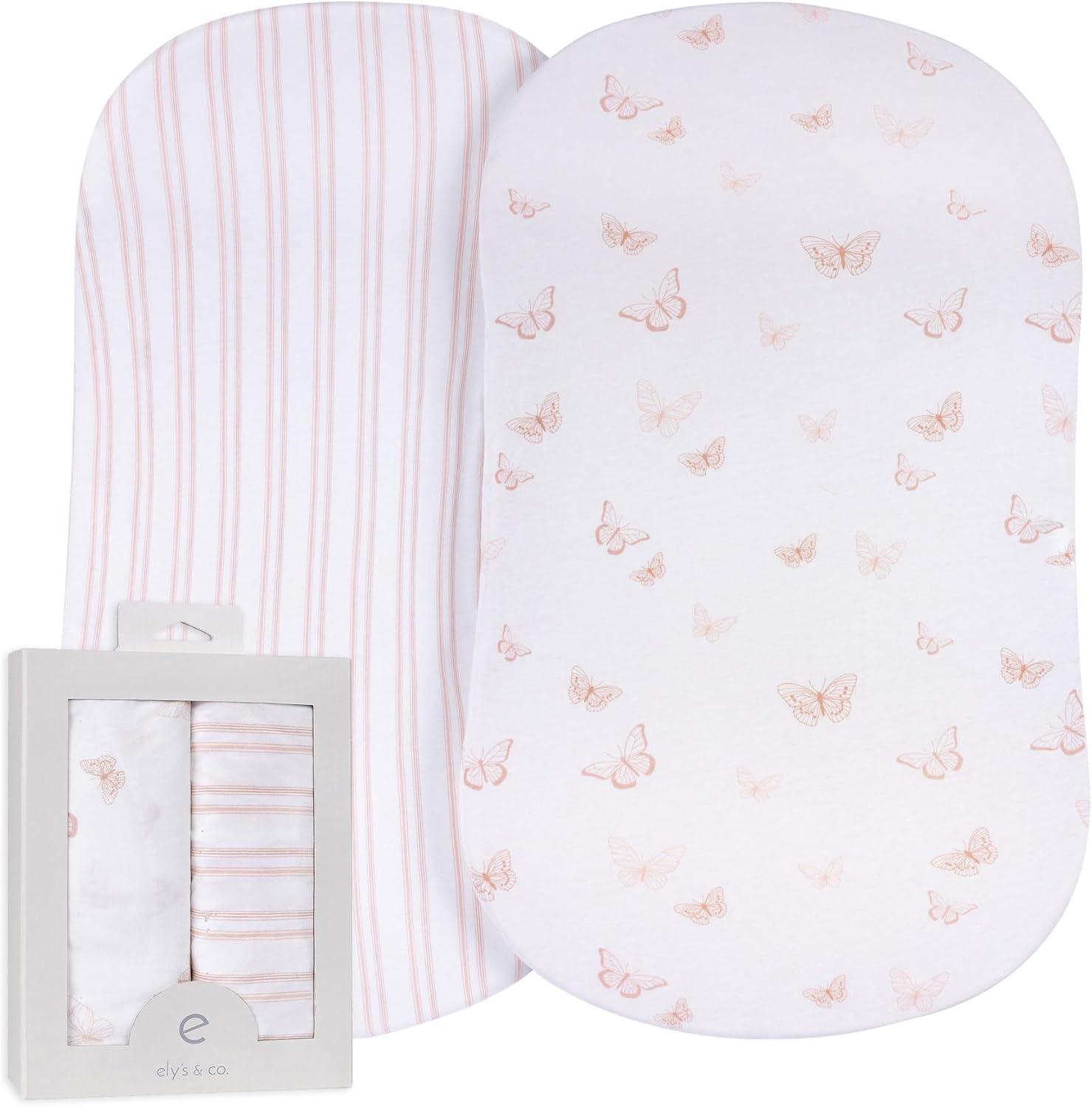 Ely's & Co. Baby Fitted Bassinet Sheet  100% Combed Jersey Cotton Pink for Baby Girl 2 Pack