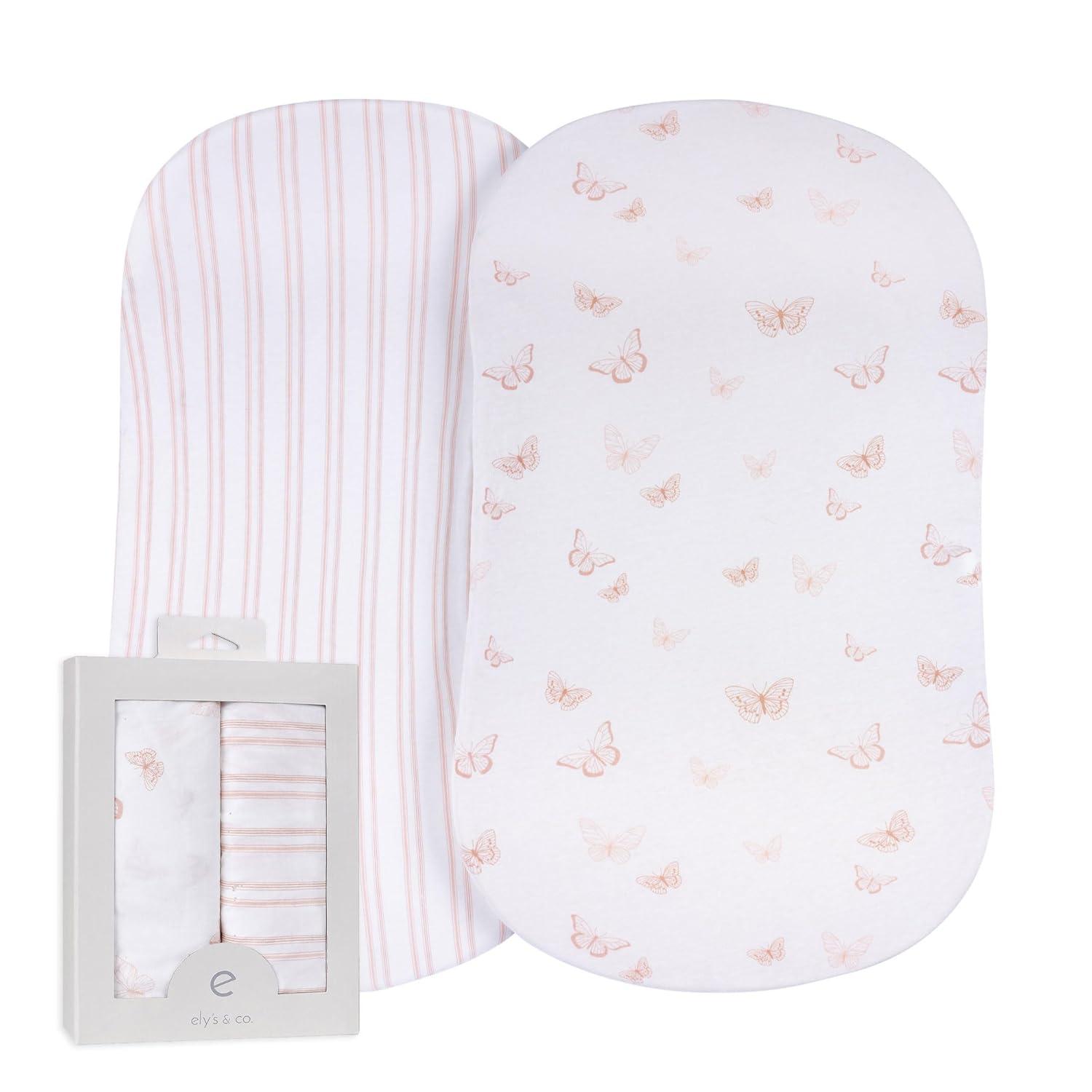 Ely's & Co. Baby Fitted Bassinet Sheet  100% Combed Jersey Cotton Pink for Baby Girl 2 Pack