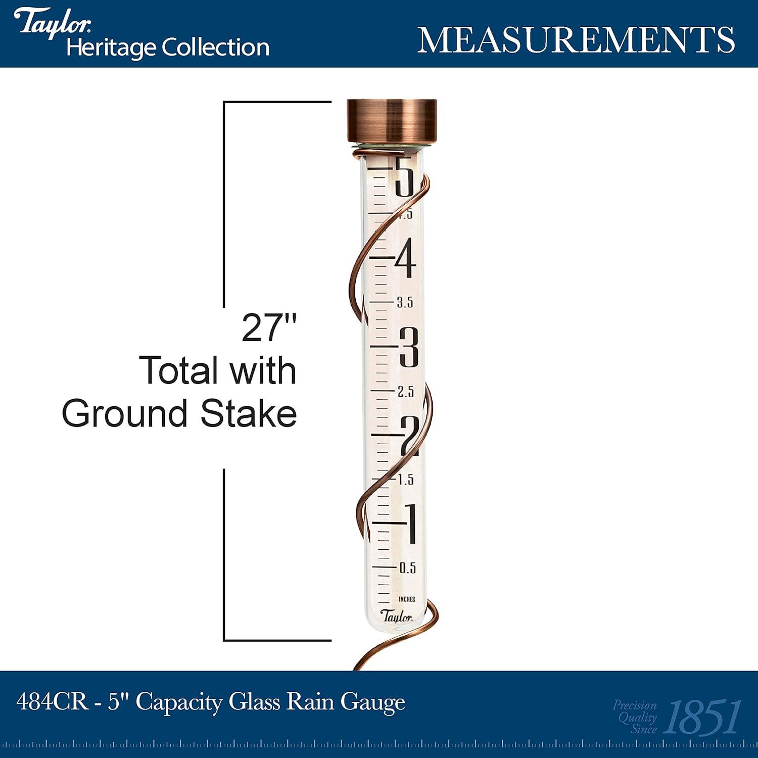 27" Tall Antique Copper Glass Rain Gauge