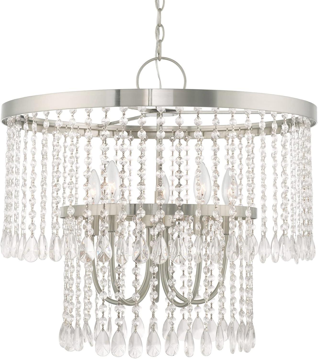 Elegant Elizabeth Crystal and Nickel 5-Light Chandelier